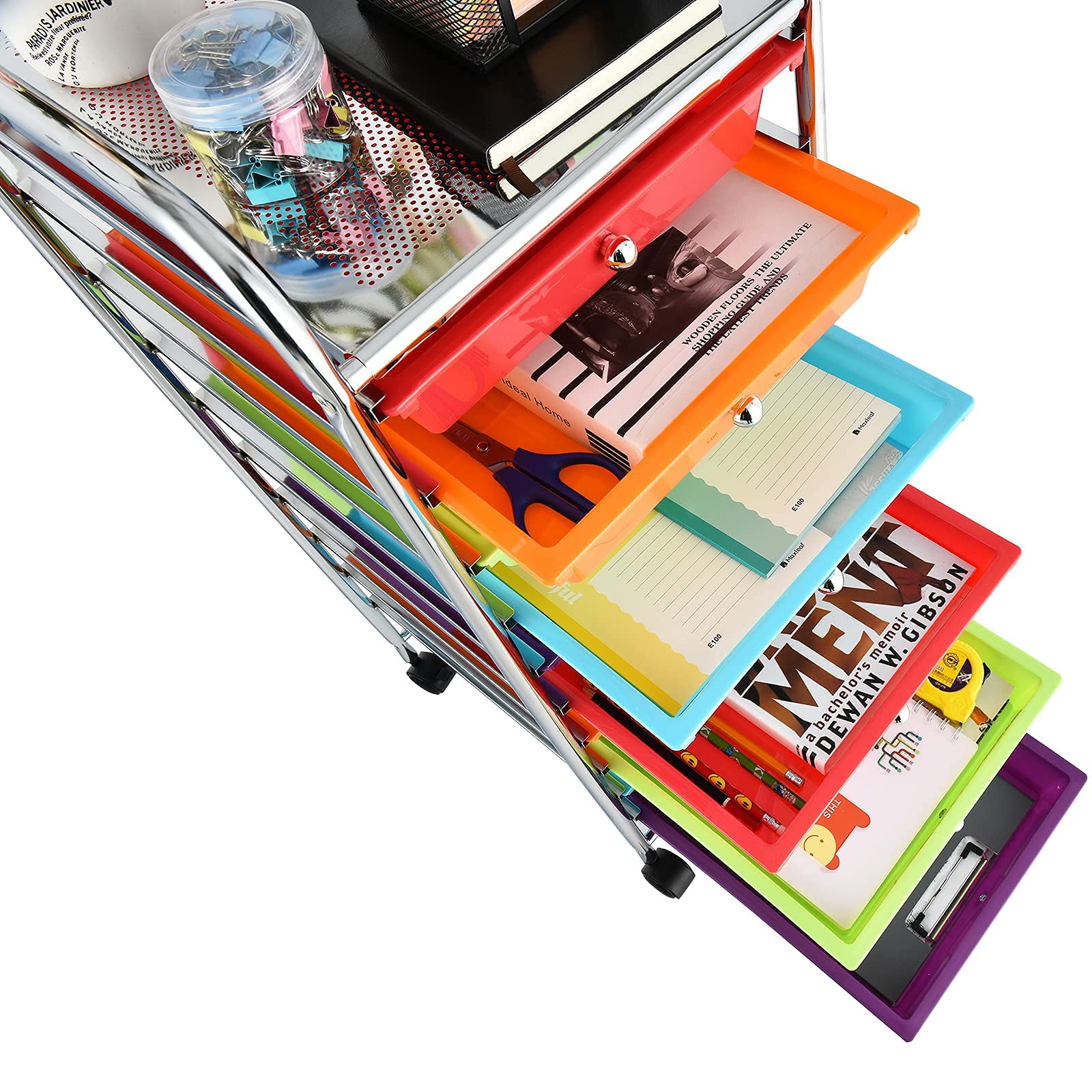 RELAX4LIFE Cassettiera con Ruote, Carrellino Salvaspazio con 10 Cassetti,Trasparente e Bianco,per Casa,86 x 37 x 32,5 cm (multicolore)