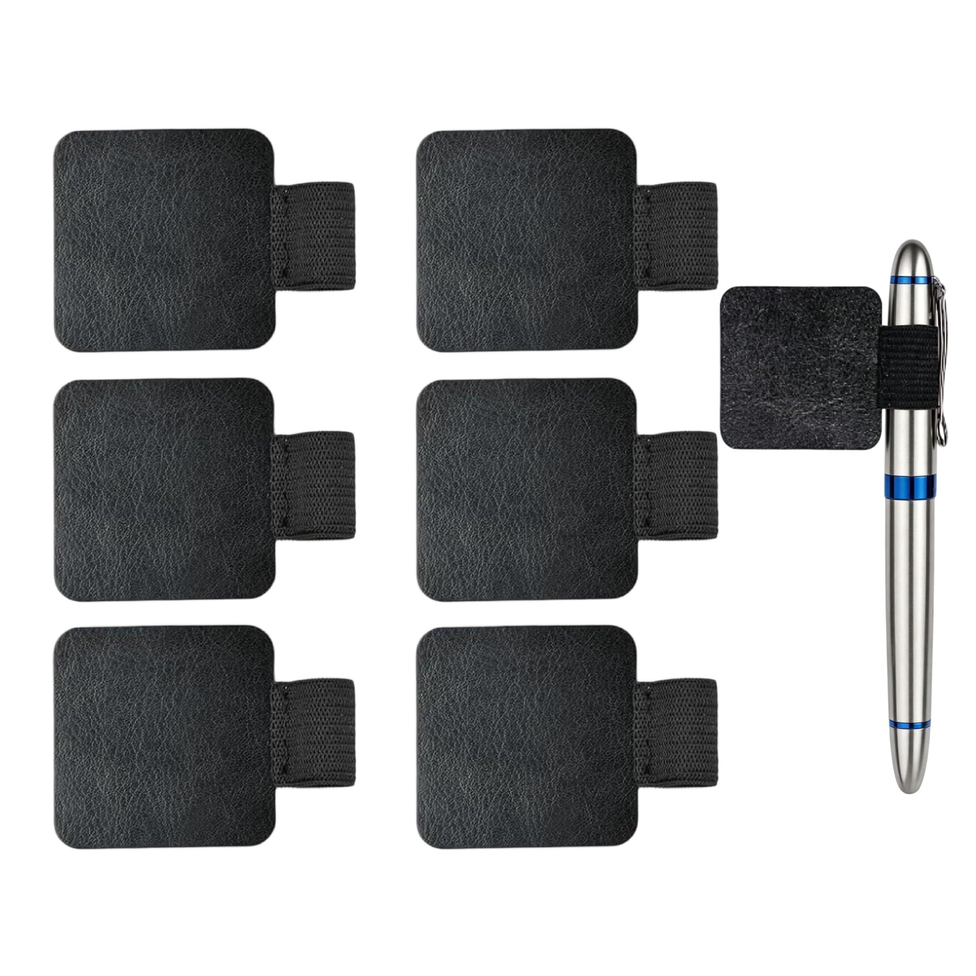 Elenviorina 6 PCS Pen Loop Holder for Notebook, Self Adhesive Leather Pen Holder, Elastic Pencil Loop for Journals Planners Diaries Tablets Calendars Clipboard (Black)