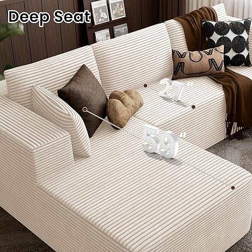 Miniatura 5 de Camillas deshuesadas de 105.5 pulgadas para sala de estar, sofá modular en forma de L, sofá cama de gran tamaño con asiento profundo, no requiere