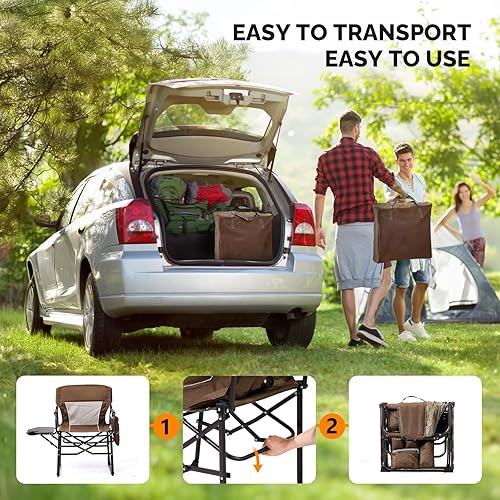 Miniatura 4 de VINGLI Sillas de campamento, silla de director, silla de camping con mesa auxiliar y bolsa de transporte, sillas de campamento resistentes para