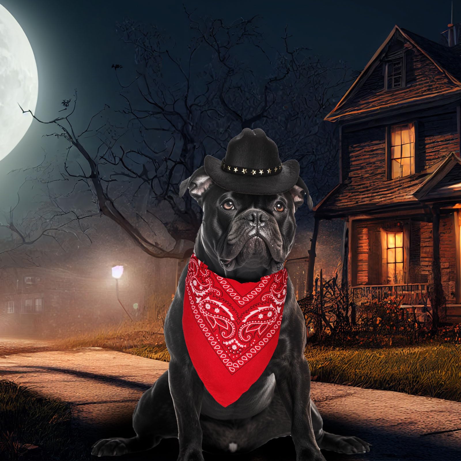PEUTIER Kostium kowboja, psa i kota, kostium na Halloween, akcesoria dla małych zwierząt domowych (czarny, czerwony)
