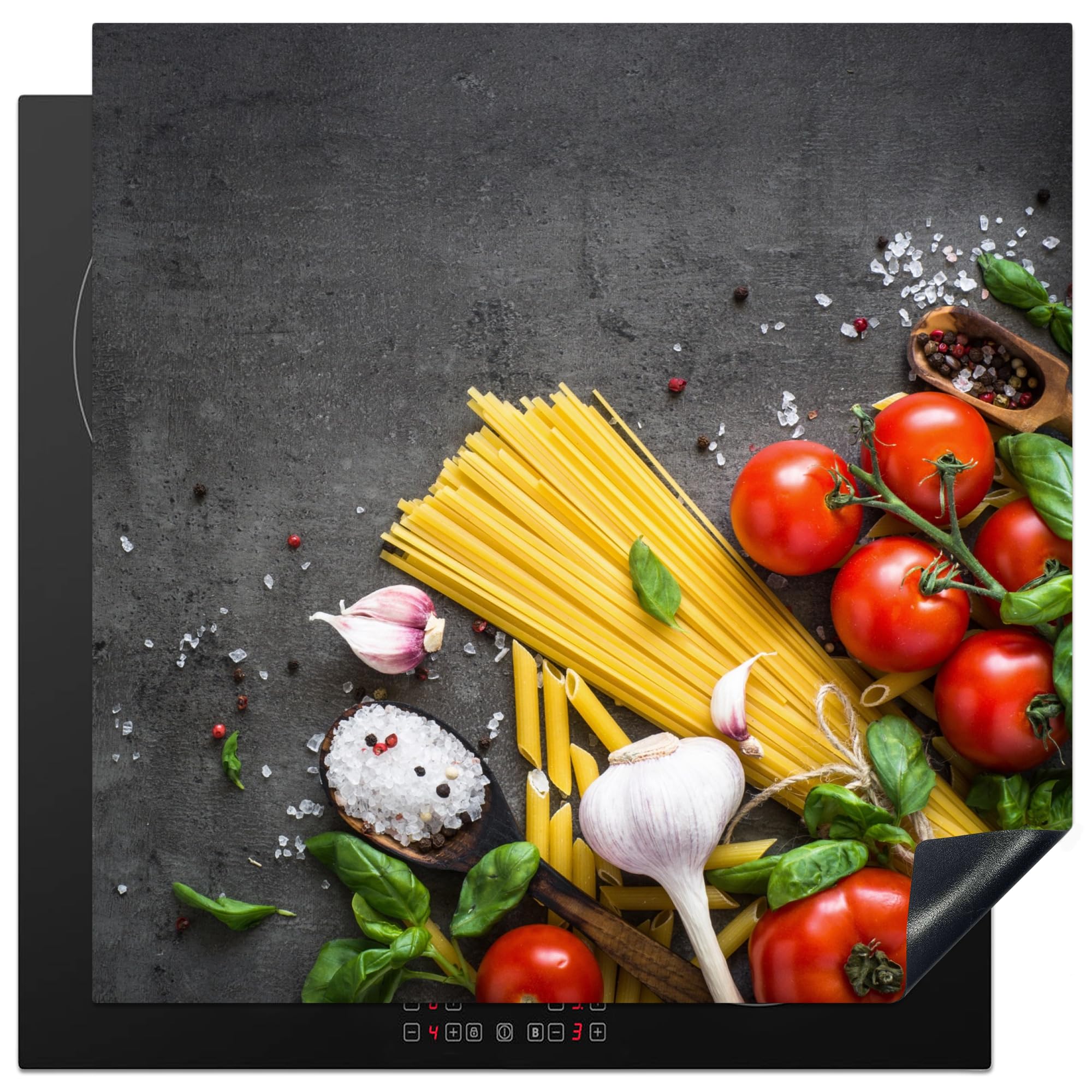 KitchenYeah© Induction Hob Cover Protector Mat 30.7"x30.7" / 78x78 cm Kitchen Universal Ceramic Covers for Electric Cookers Vinyl Pasta - Herbs - Tomato - Spices - Rustic — image 1