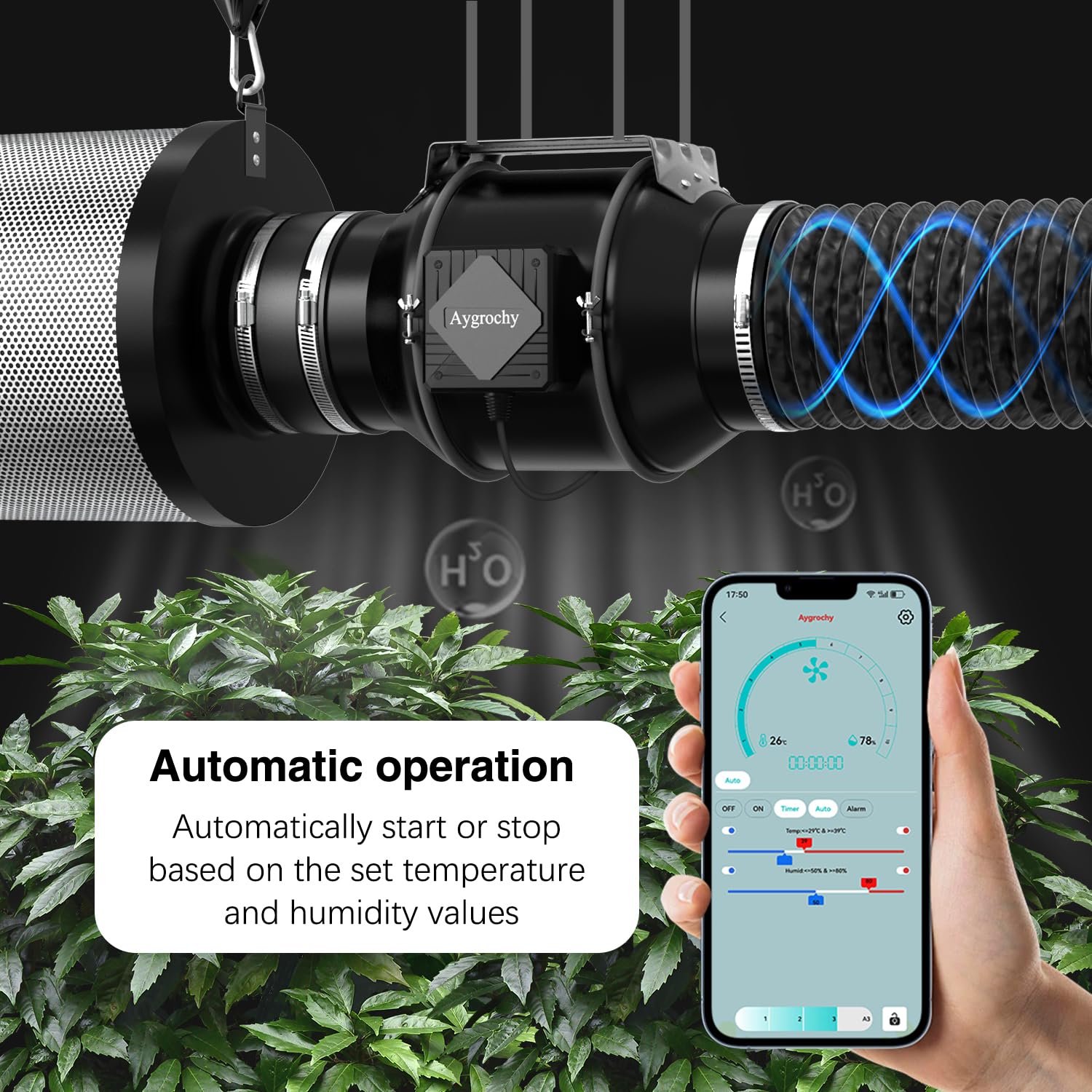 Aygrochy Aspiratore Set per Tente de Culture Hydroponique, 150mm Ventola Aspirazione kit con app WiFi, regolatore di temperatura e umidità, filtro al carbone dell'aria e tubo di scarico per tende.