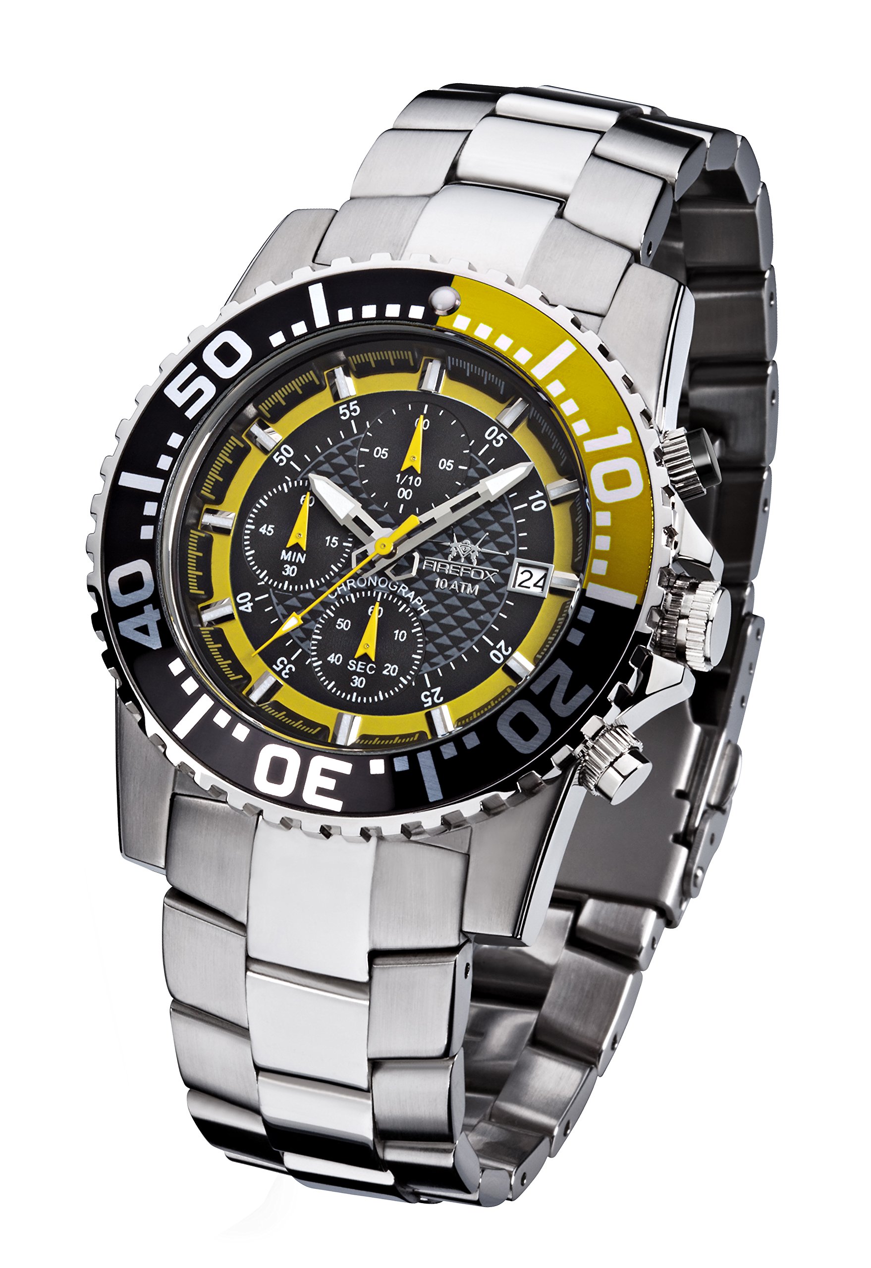 FIREFOX Zion FFS17-109 schwarz/gelb Herrenuhr Armbanduhr Chronograph massiv Edelstahl Sicherheitsfaltschließe 10 ATM Water Resistant