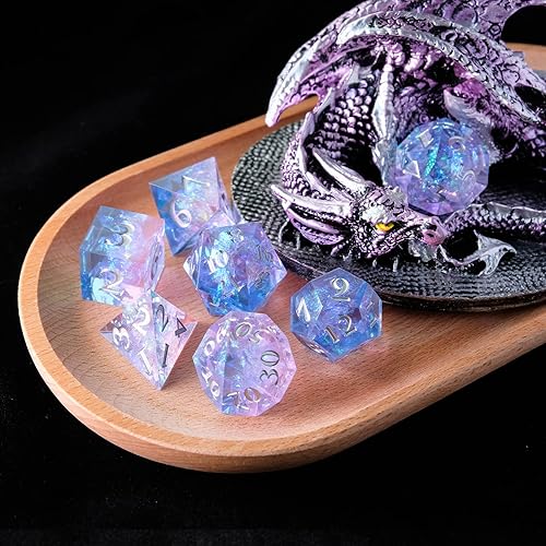 Miniatura 7 de Cttasty DND - Juego de dados de resina de borde afilado, hecho a mano, 7 dados poliédricos, juego de dados DND RPG MTG, juego de dados para juegos