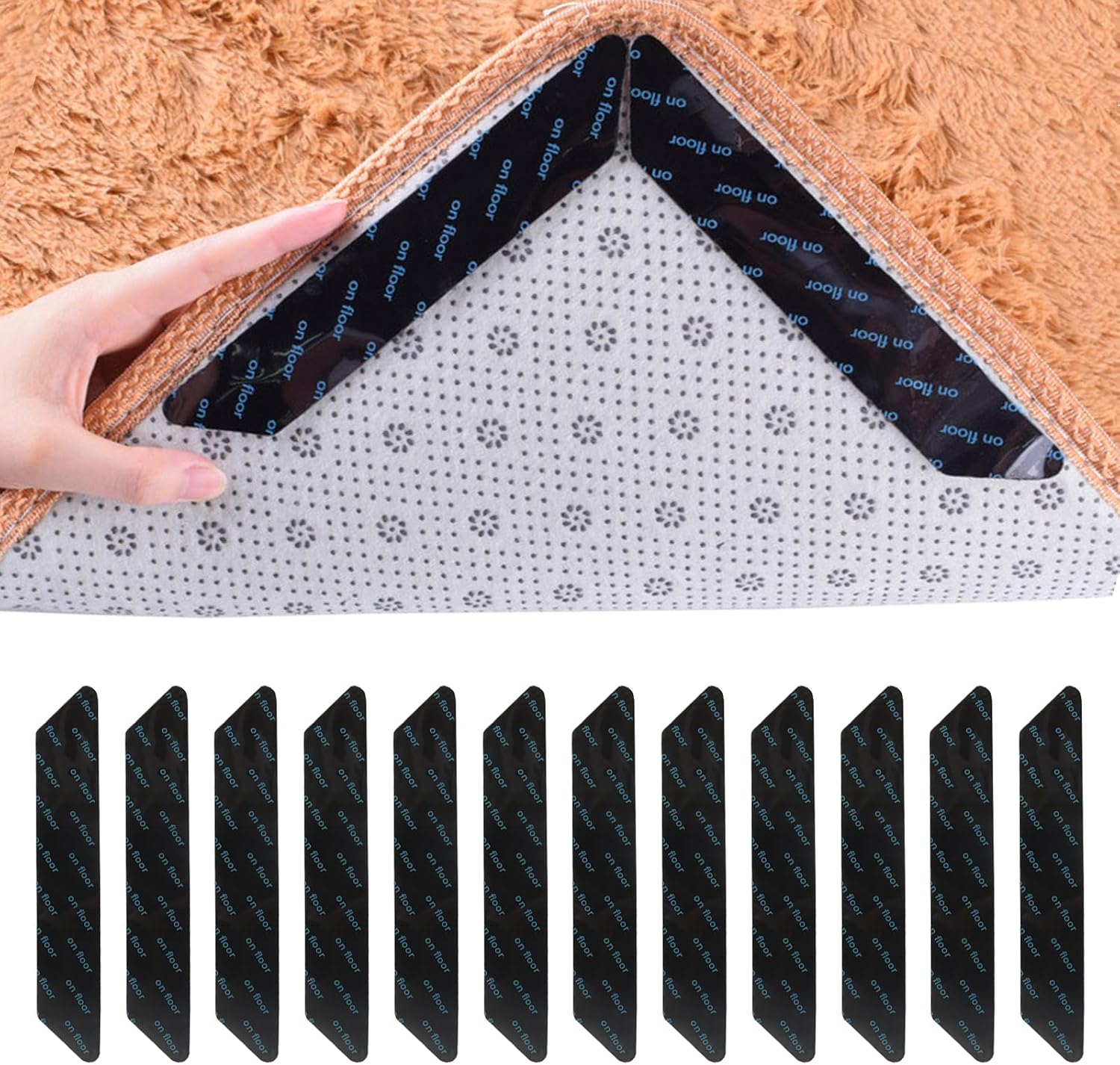 GGIJ 12 Pcs Rug Gripper for Hardwood Floors, Reusable