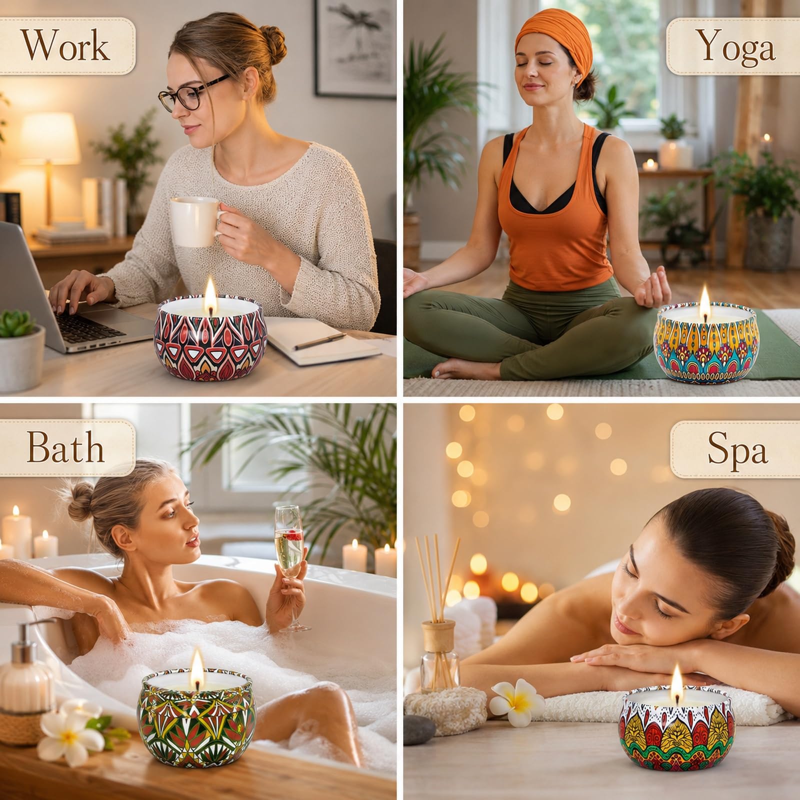 Set regalo di candele profumate, confezione da 18 candele in cera di soia, 70 g, barattoli decorativi in metallo con fragranze assortite, contenitori riutilizzabili in ferro per casa, bagno, spa, yoga
