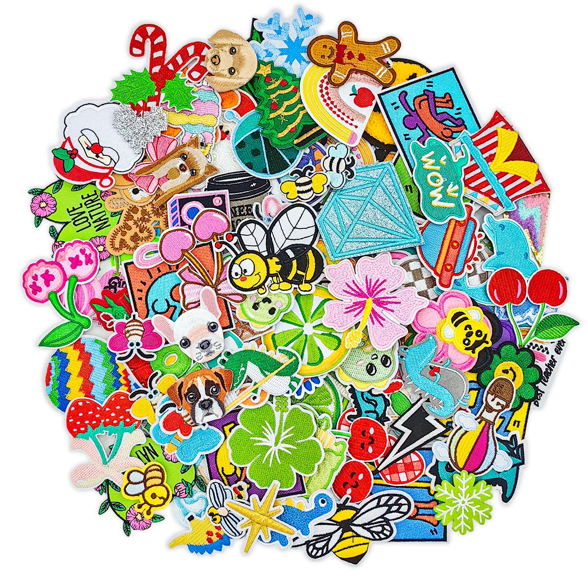 50 Pcs Random Iron on Patches Assorted Embroidered Appliques for Clothing, Jackets, Jeans, Backpacks, Hats – Trendy DIY Decorations No Duplicates, Latest Designs Only