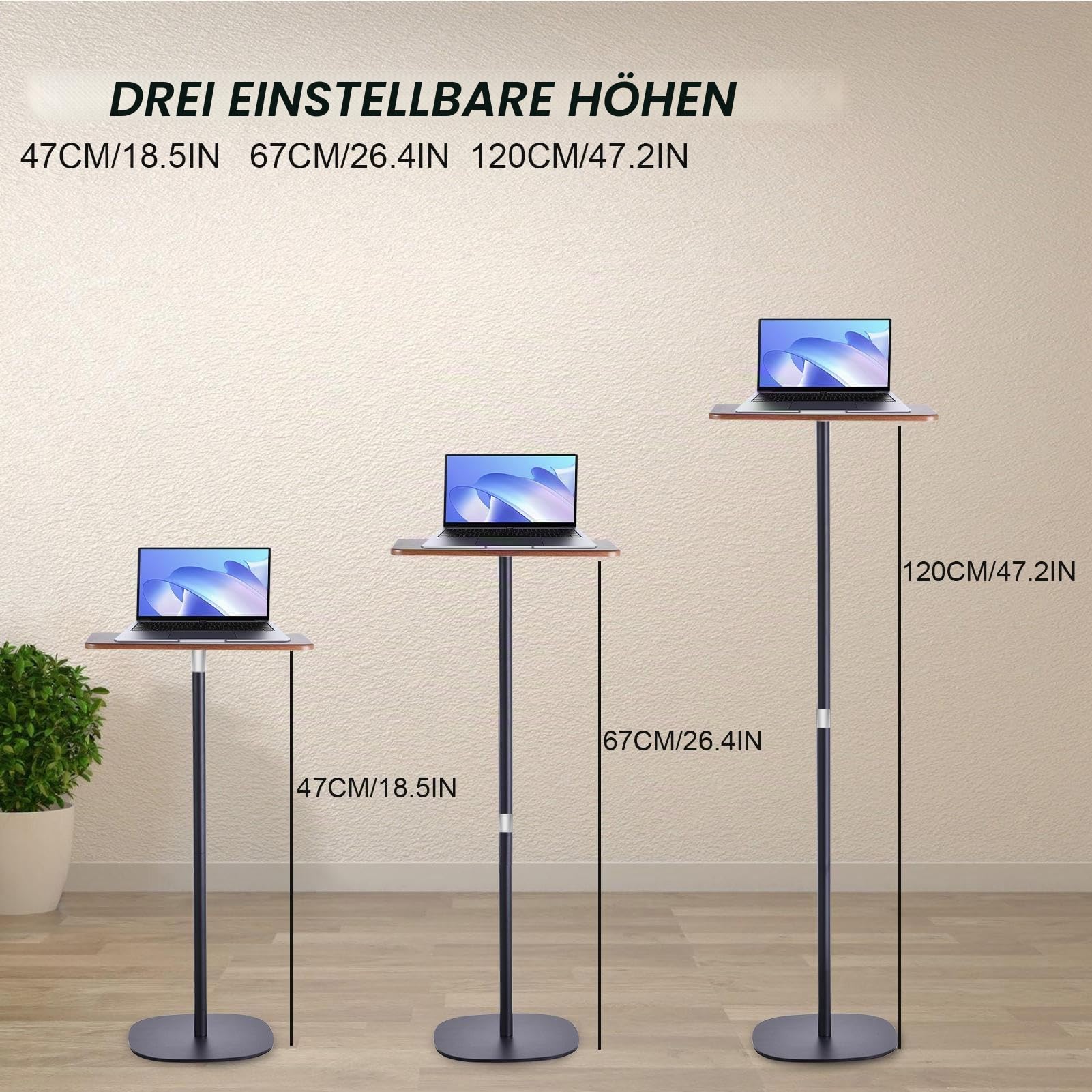 Stehpult Höhenverstellbar, Schreibtisch Mobiler Stehtisch Mit 46–120cm Laptop Ständer Mobile Schreibtisch Verstellbarer Beistelltisch Für Studienarbeiten, Beistelltisch Für Schule, Büro, Kirche