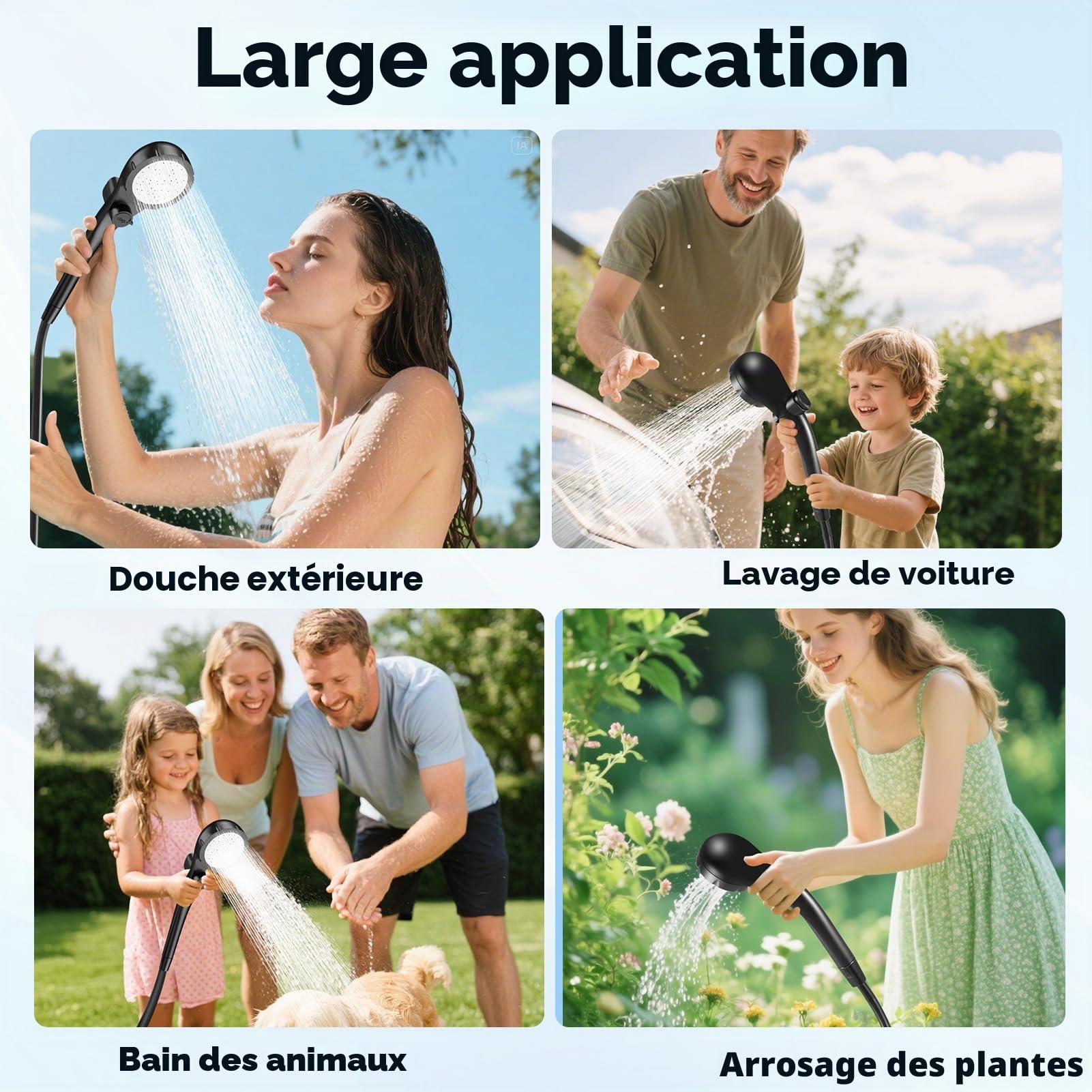 Uplayteck Douche de Camping, Kit Douche Portable 6000mAh Rechargeable avec écran LED Intelligent 3 Modes de Douche IPX7 Etanche Convient pour Extérieure, Camping, Randonnée
