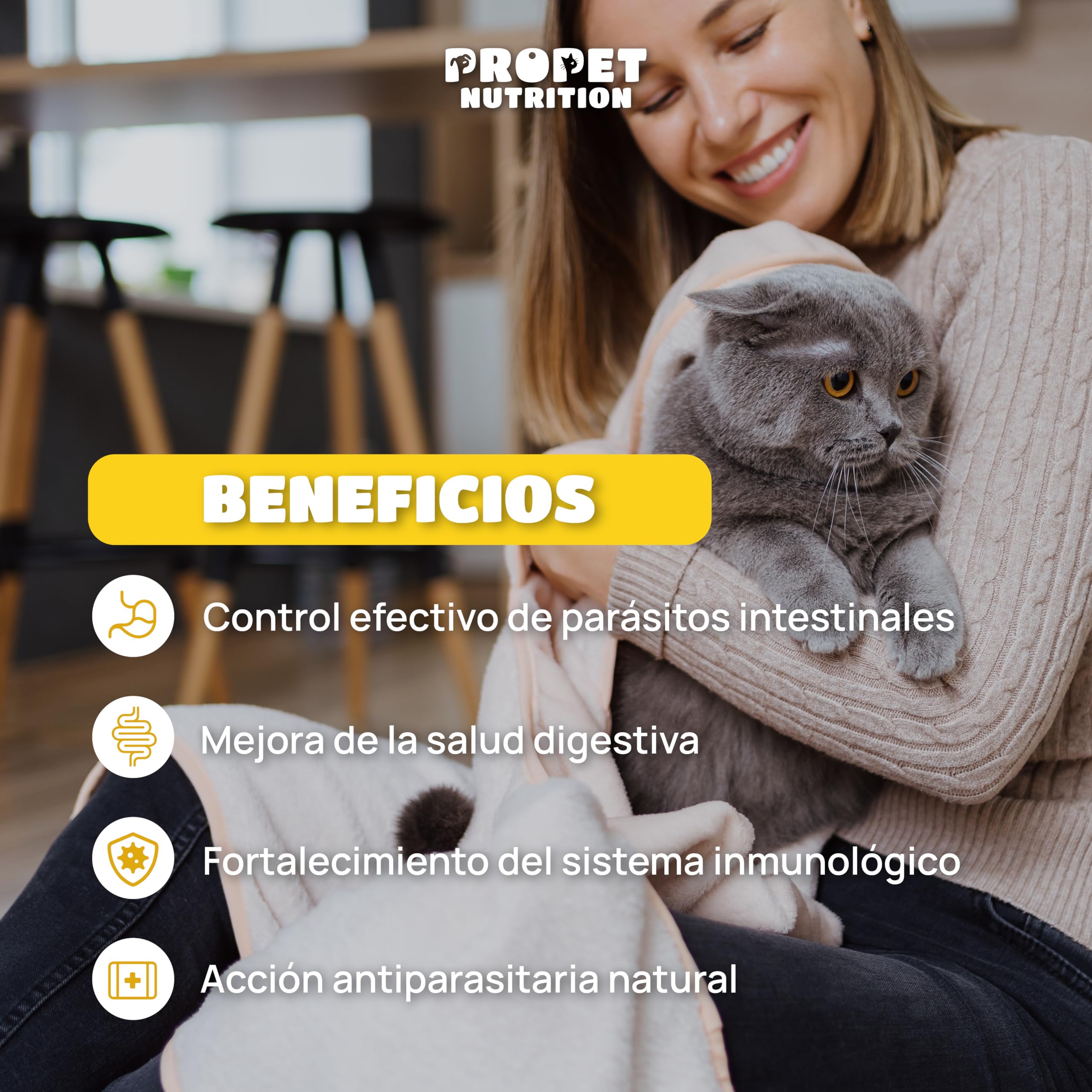 Desparasitente Gatos Interno. 100% Natural. 120 Dosis. 12 Plantas de Rápida Absorción y Eficacia. con Malta, Vitaminas y Probióticos. Antiparasitario Gatos. Desaparasita, Repara y Previene
