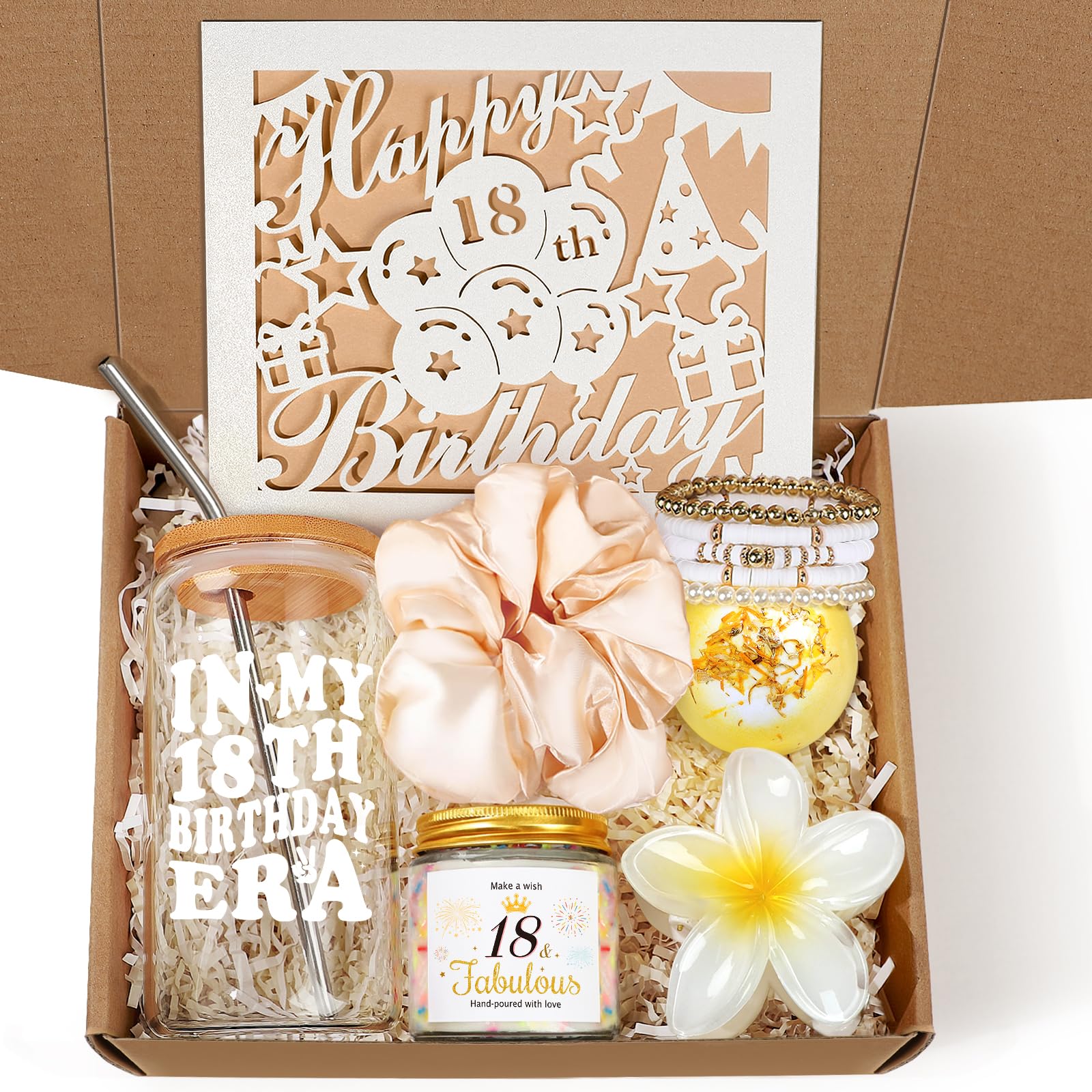 18th Birthday Gifts for Girls, Gifts for 18 Year Old Girl, 7PCS Birthday Gift Basket Box with 16oz In My 18th Era Glass Cup for Sister, Daughter, Niece, Granddaughter & Friends