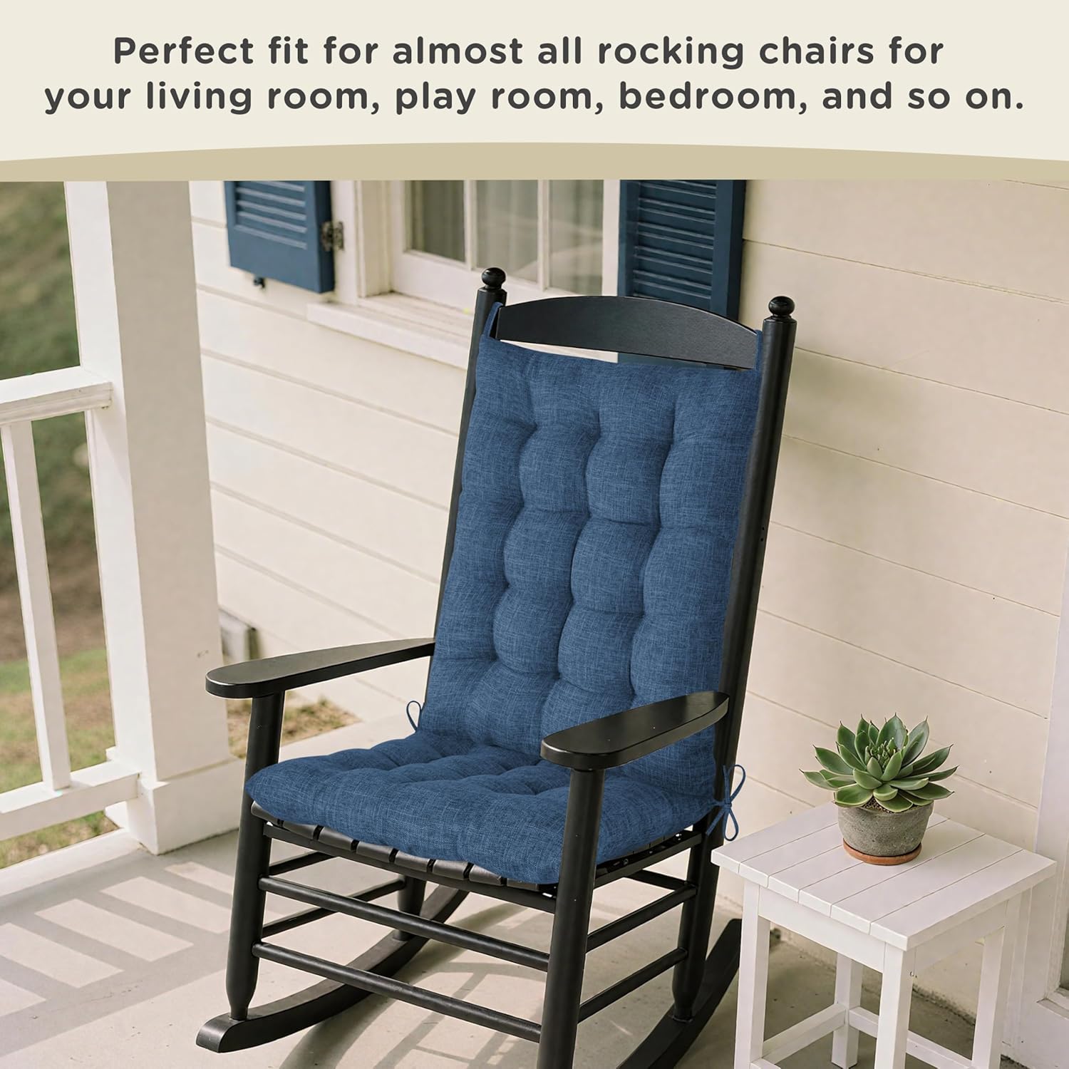 AddGrace Rocking Chair Cushions Indoor Tufted Cushions for Rocking Chairs with Ties Comfortable Textured Fabric Set of Seat & Back Cushion 21x17/17x17 Navy