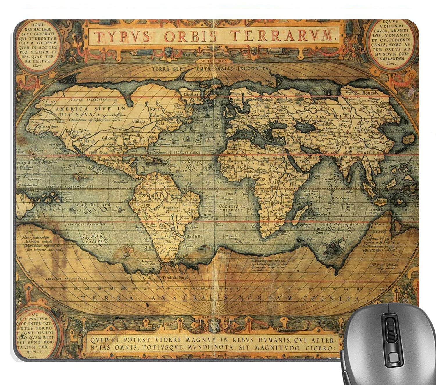 Knseva World Map Mouse Pad, Old Chart Vintage Composition of 16th Century Atlas Print Mouse Pads for Office Work
