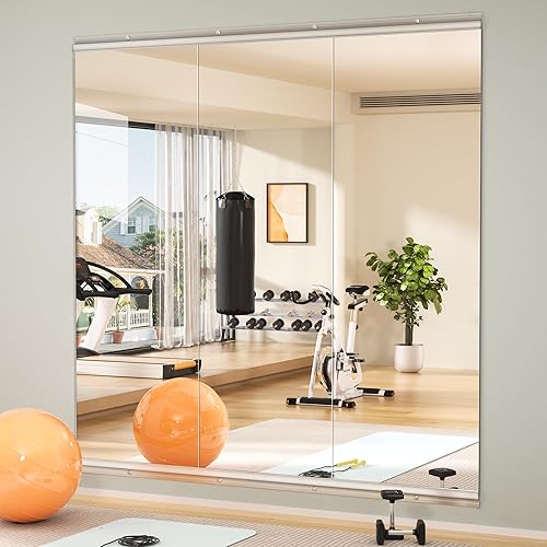 Hasipu Espejo de gimnasio en casa de 55 x 17 pulgadas (cada uno), 3 piezas de espejo grande de cuerpo completo para yoga, espejo de pared grande de