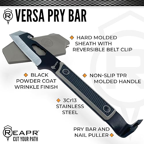Miniatura 4 de Reapr VERSA TAC - Barra de palanca multiherramienta de 10 pulgadas, herramienta compacta con gancho de destripador, llaves, extractor de uñas, mango