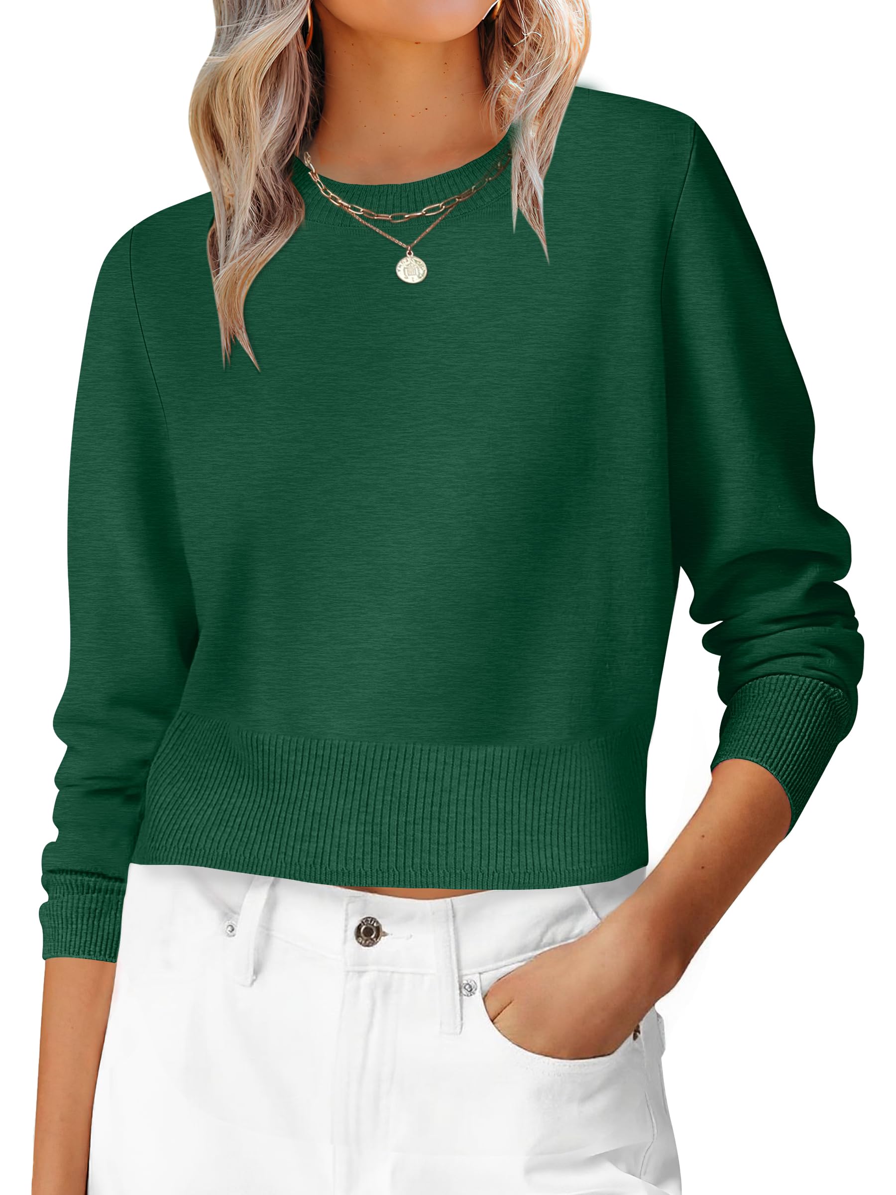ANRABESS Women’s Long Sleeve Sweaters Cropped Crew Neck | Business Casual Tops,Light Weight Comfy Knit,Pullover ShortSweater,Basic Classic,Fall Fashion Winter Layer Clothes