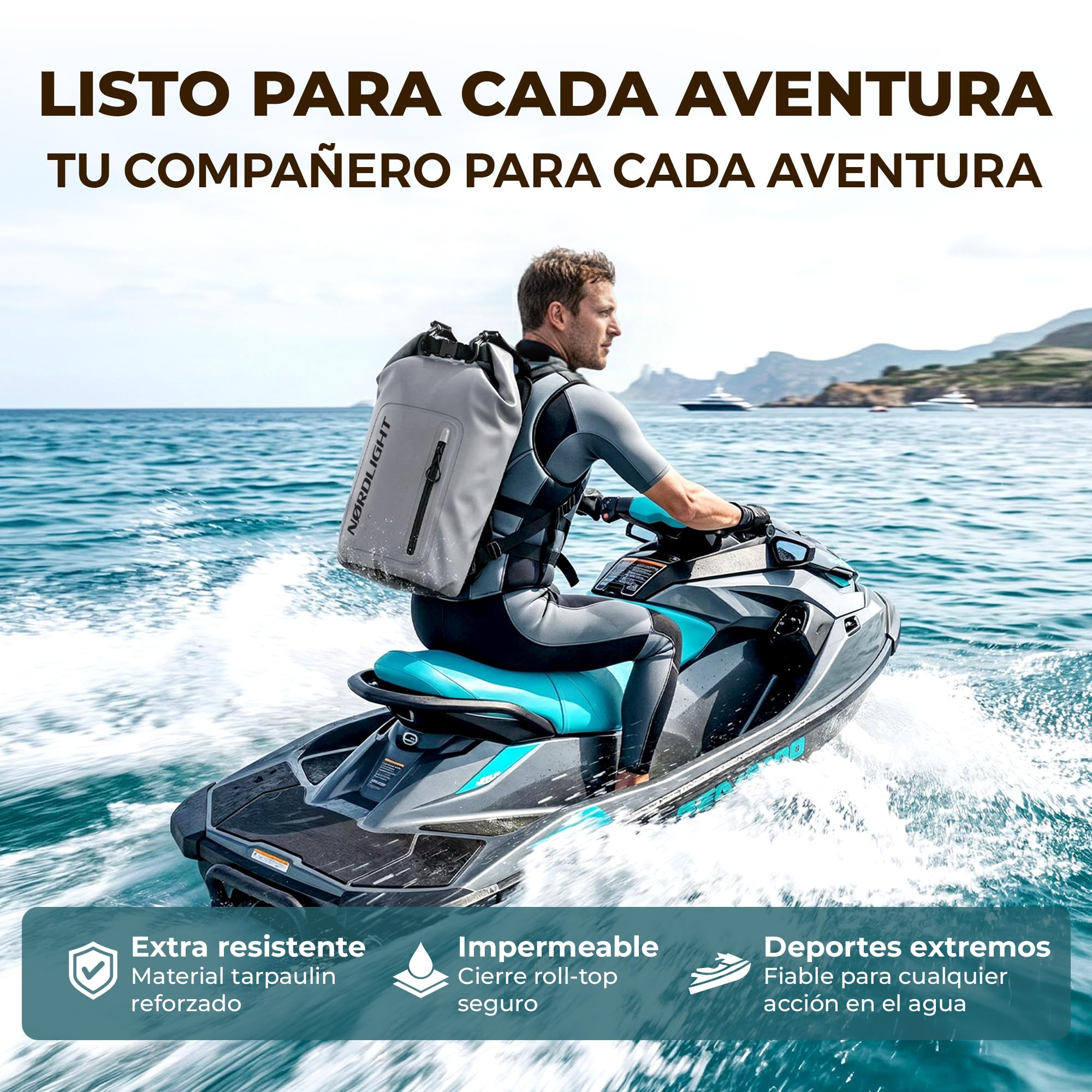 Nordlight Bolsa Estanca Impermeable + Funda para Móvil, Cierre Enrollable, Correa para Hombro | Drybag Mochila Impermeable Saco Estanco Bolsa de Transporte Náutica | Playa Sup - Amarillo, 30 litros