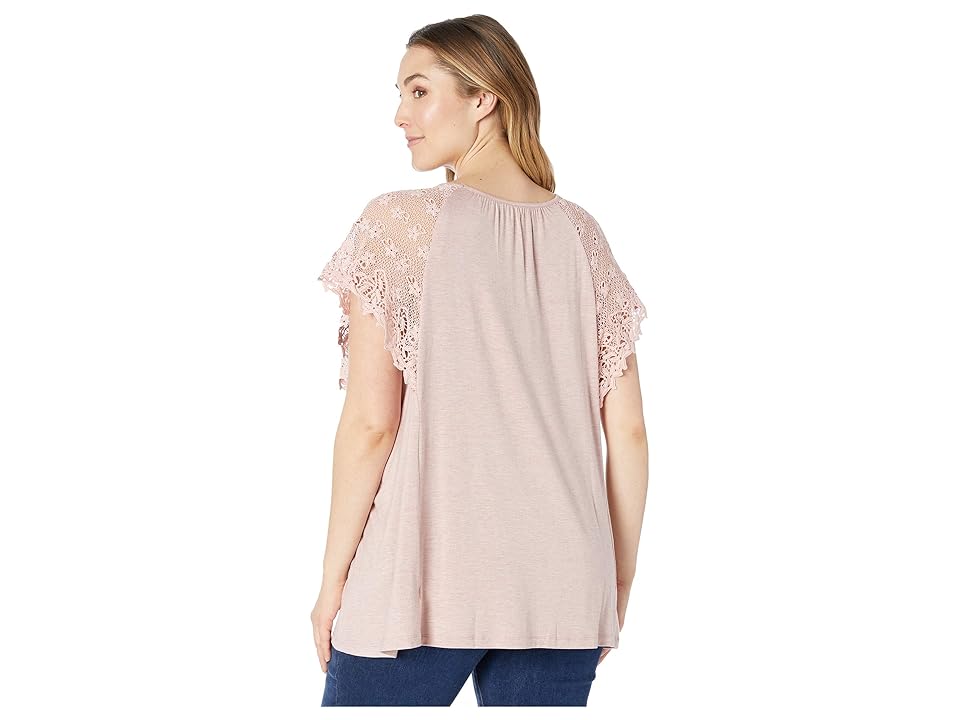 

B Collection by Bobeau Plus Size Marina Lace Sleeve Top (Mauve) Women's Long Sleeve Pullover, Neutral