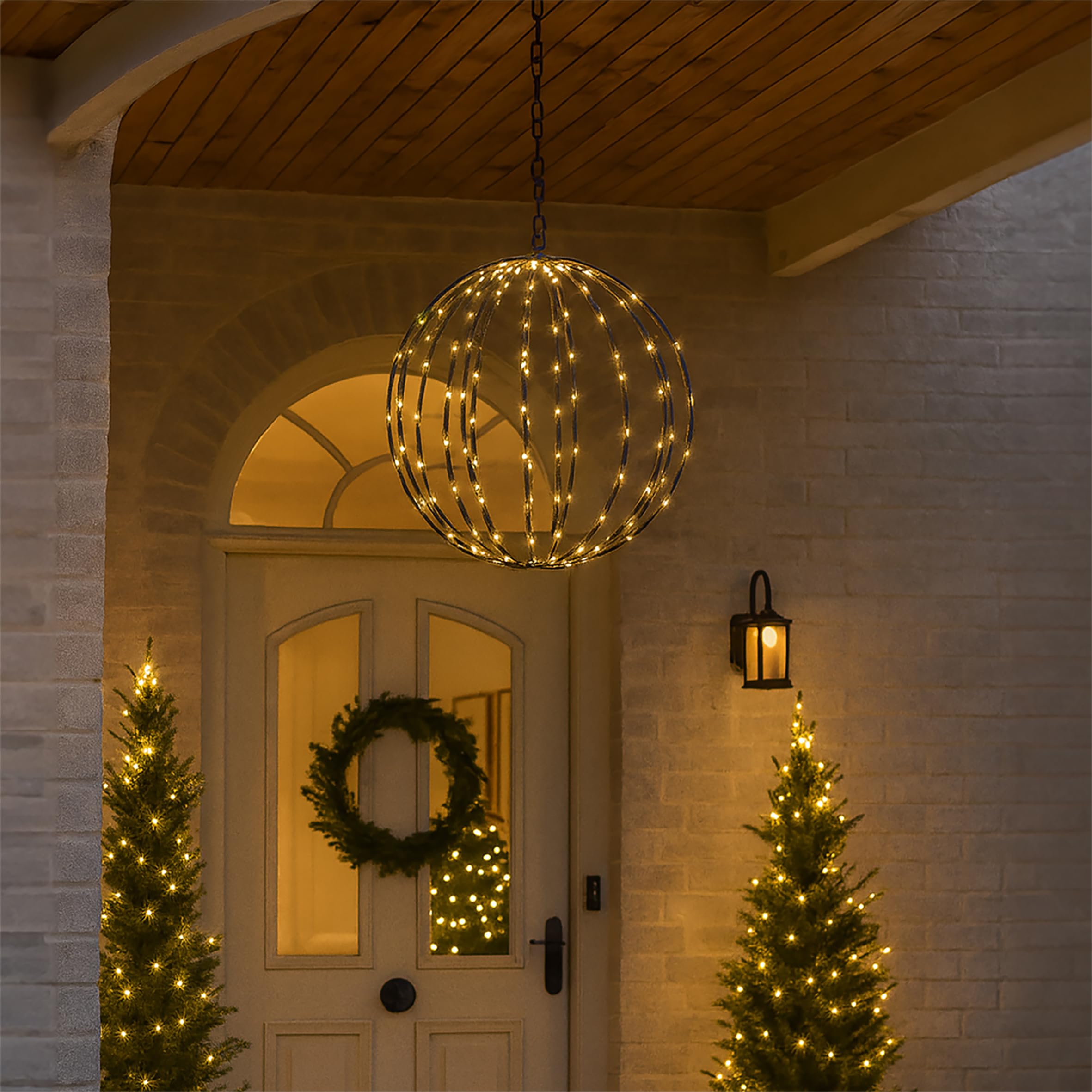 Xmas Haus Pre Lit Sphere with Micro LEDs, 5m Lead, Timer PSU, Hanging Points, Black Frame for Indoor and Outdoor on Porches, Ceilings. Brackets, Branches for Christmas Decorative Lighting 40cm