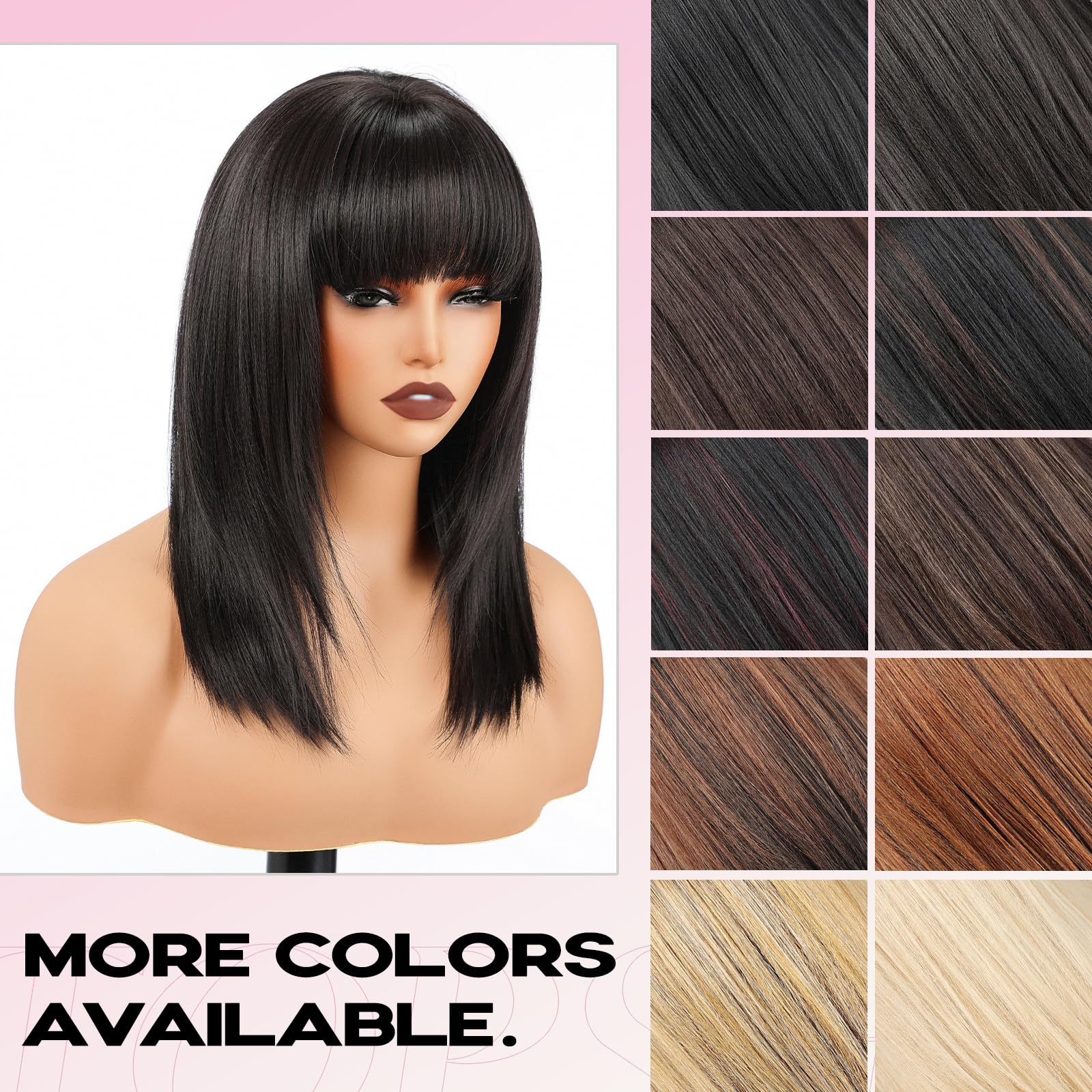 Heat Resistant Synthetic Wig Layered Straight Shoulder Length Natural Looking TuTive 22 Inch Layered Black Wig with Bangs - Natural  main image 4