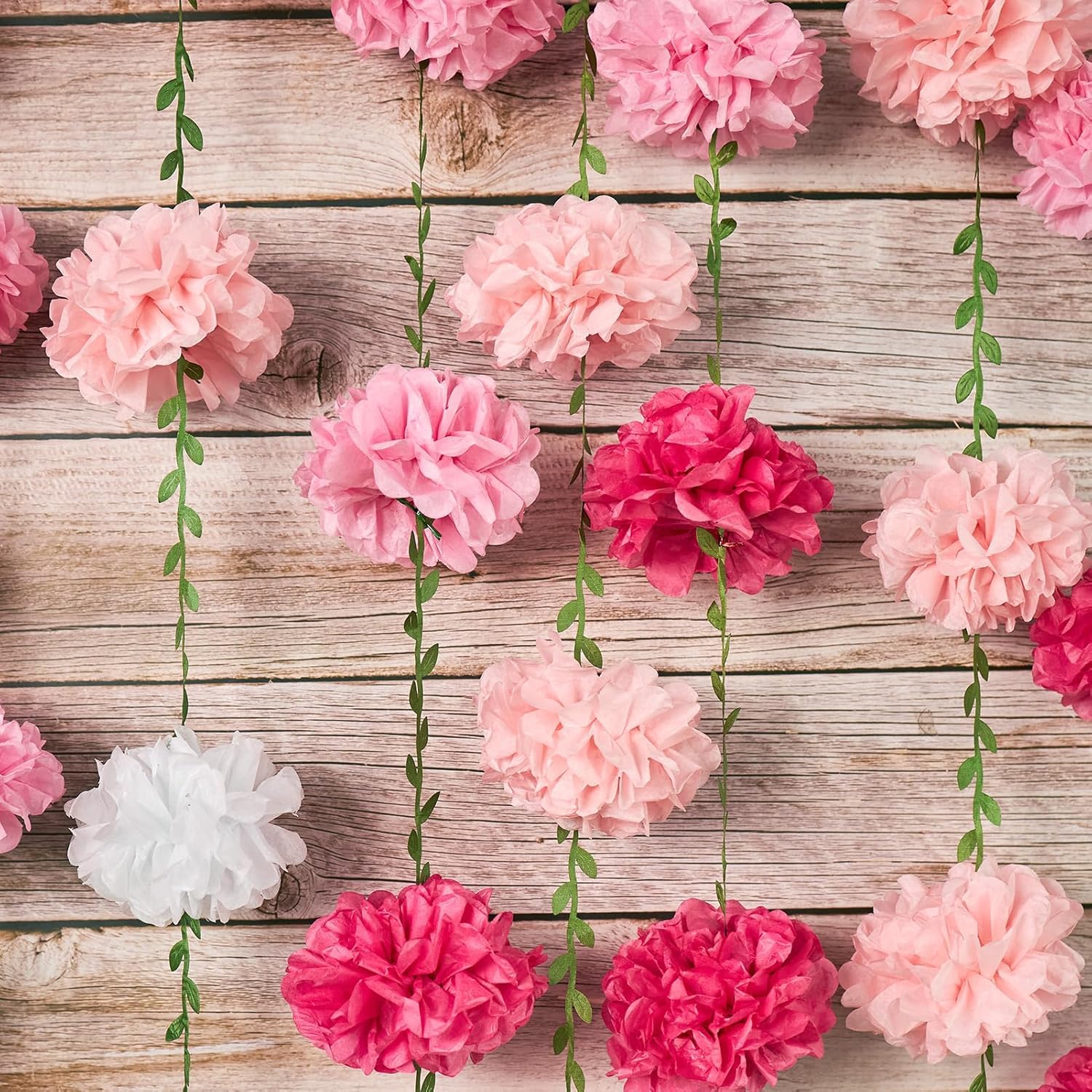 Homarkable Gradient Pink Tissue Paper Pom Pom Garlands, Paper Flowers for Birthday Decorations, Baby Shower, Wedding Engagement, Bridal Shower, Spring Summer Party Decorations, 2 Pcs