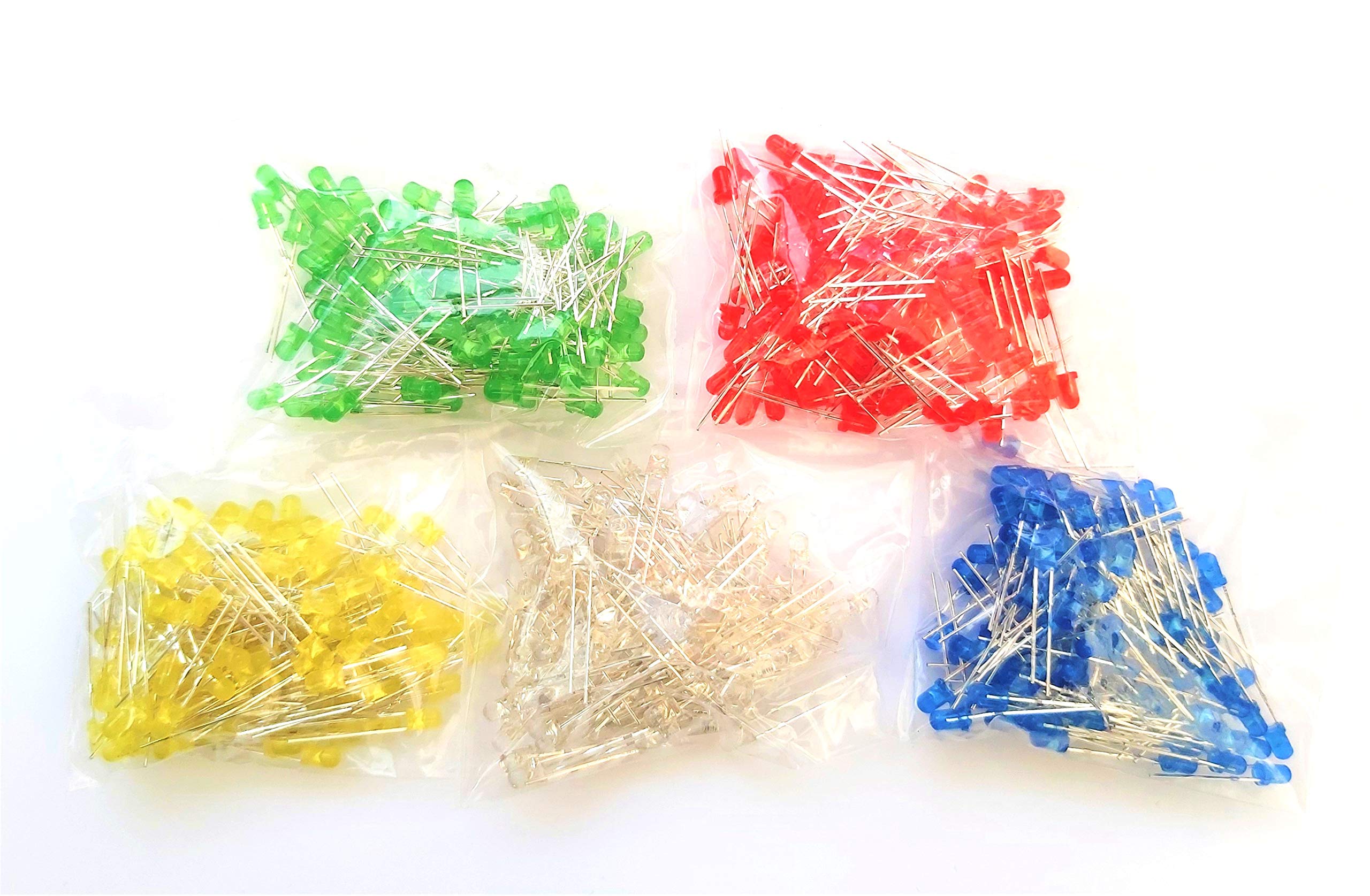 Rk Education 3mm LED Kit, 100pcs of each - red, green, yellow, blue & white (3mm LEDs, Pack of 500)