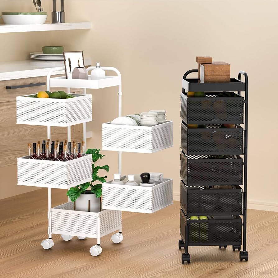 回転 収納ラック 小物入れ 5段キャスター付き天板付き Amazon｜キッチンワゴン 収納カート キャスター付き 5段 天板付き 回転