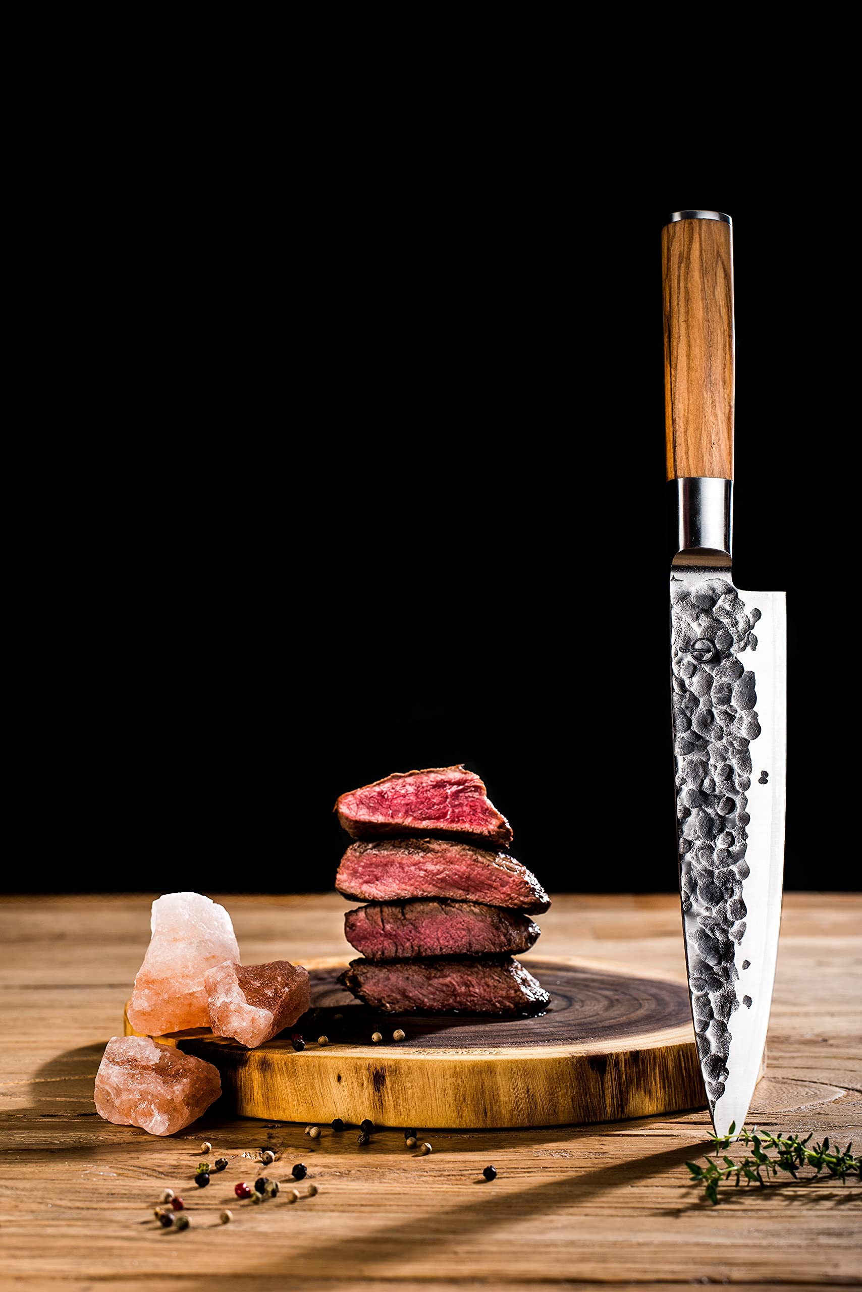 Forged Olive - Cuchillo de cocina (20 cm, hecho a mano, en caja de madera)