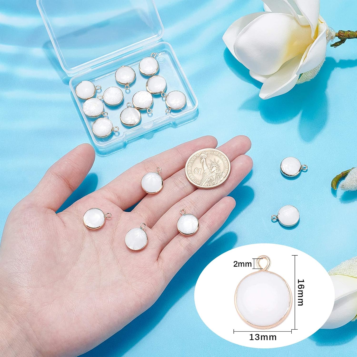 BENECREAT 16PCS Freshwater Shell Charms Pendants Flat Round Shell Charms with Gold Plated Brass Edge for Bracelet Necklace DIY Jewelry Making 16x13x5mm - Image 4