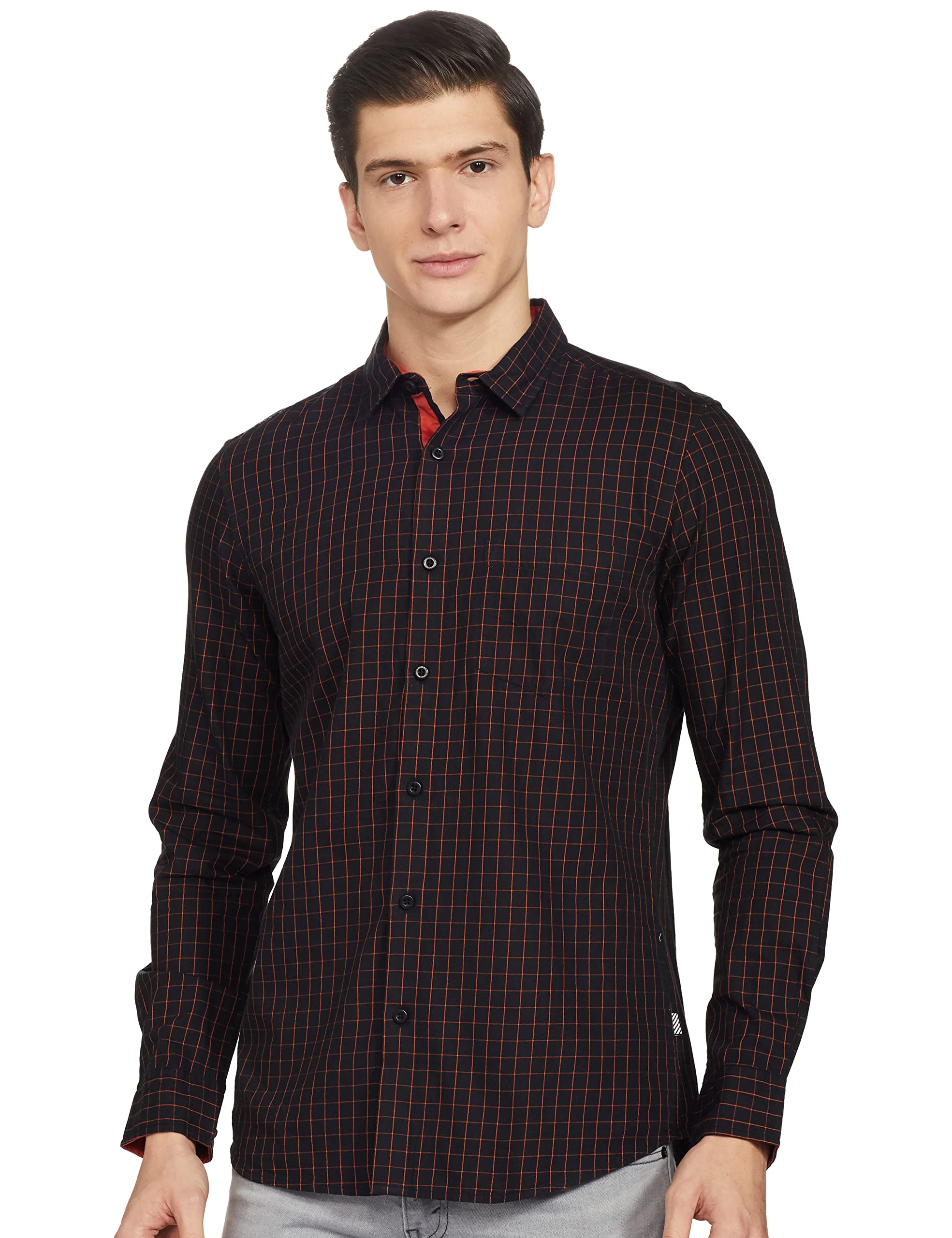 Amazon Brand - Arthur Harvey Men's Checkered Regular Casual Shirt (AH-CS-CHK-18_Black L)