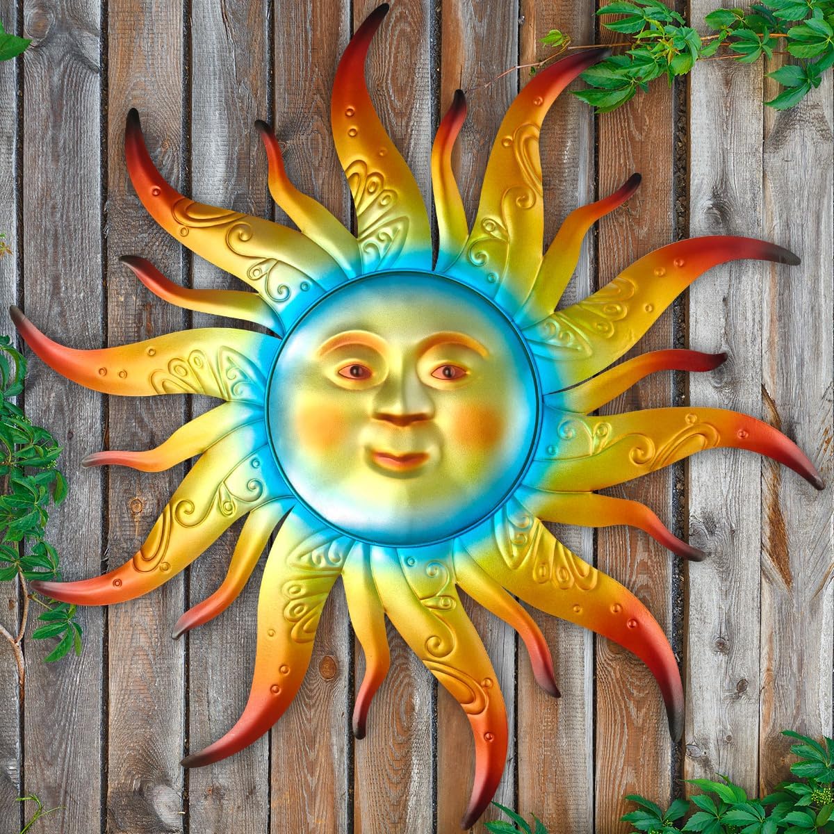 Large Metal Sun Wall Art Decor - 23.6 inches Outdoor Wall Decor,Sun Face Sculpture for Garden Farmhouse Yard Patio Fence Living Room Bedroom