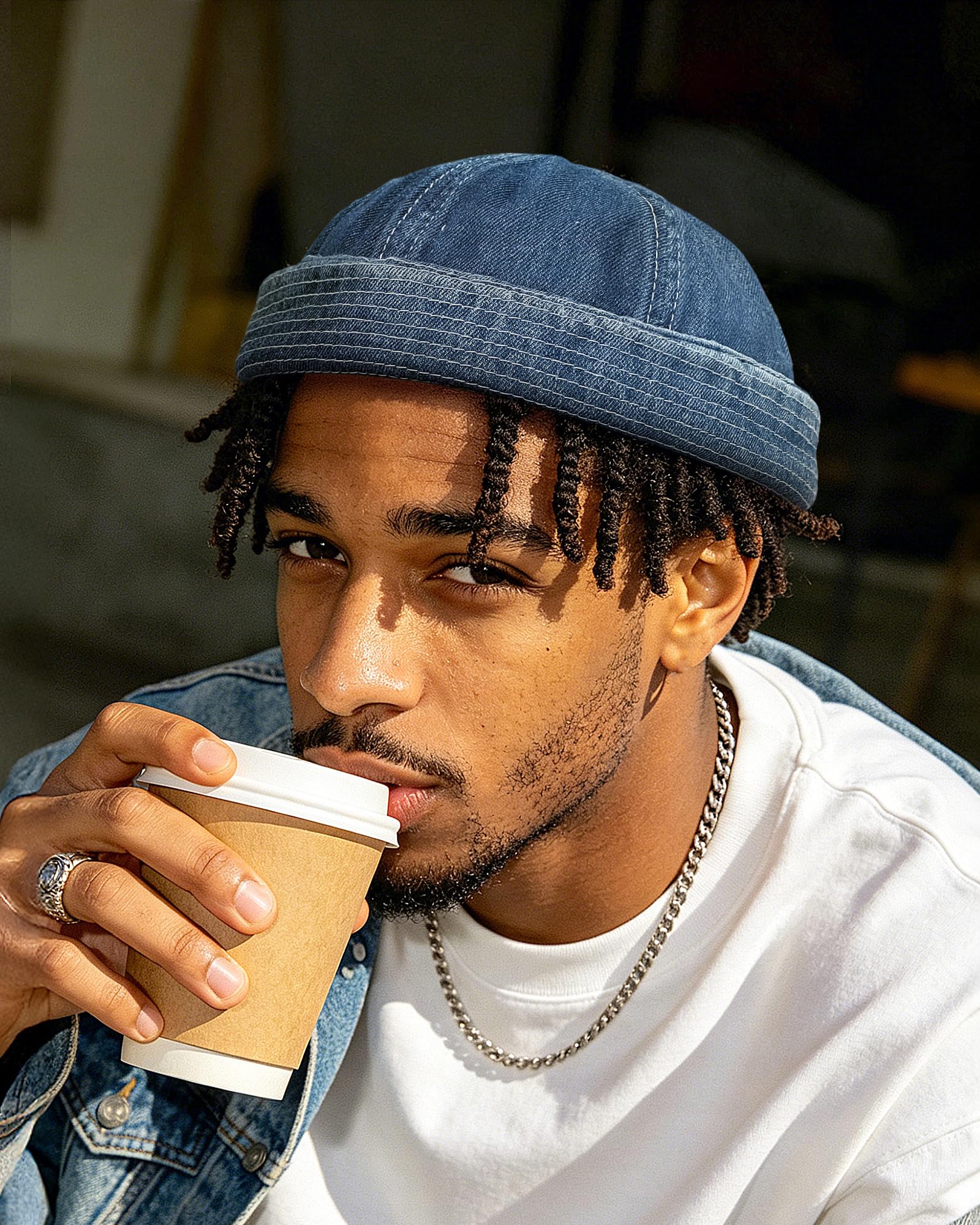 Croogo Denim-Docker-Mütze, modische Krempenlose Beanie-Mütze, Retro-Schädelmütze, gerollte Manschette, Matrosenmütze, Hip-Hop-Tanzuhr, Gd59, Einheitsgröße