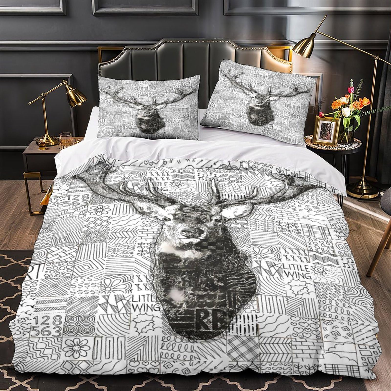 Housse de Couette 200x200 Imprimé 3D Hypoallergique Bleu Sarcelle Foncé
