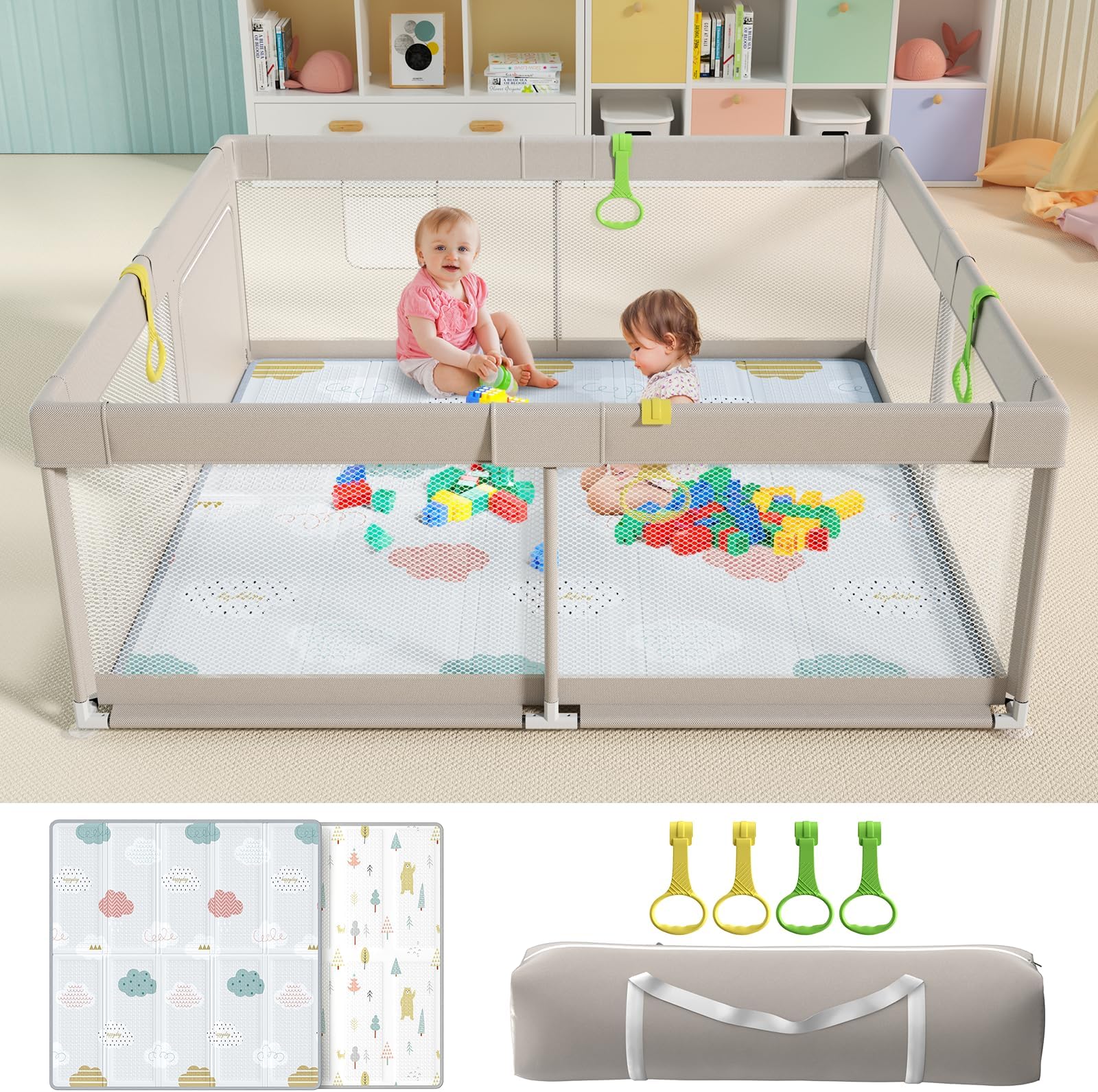 UANLAUO Baby Playpen with Mat, 59x71inch Playpen for
