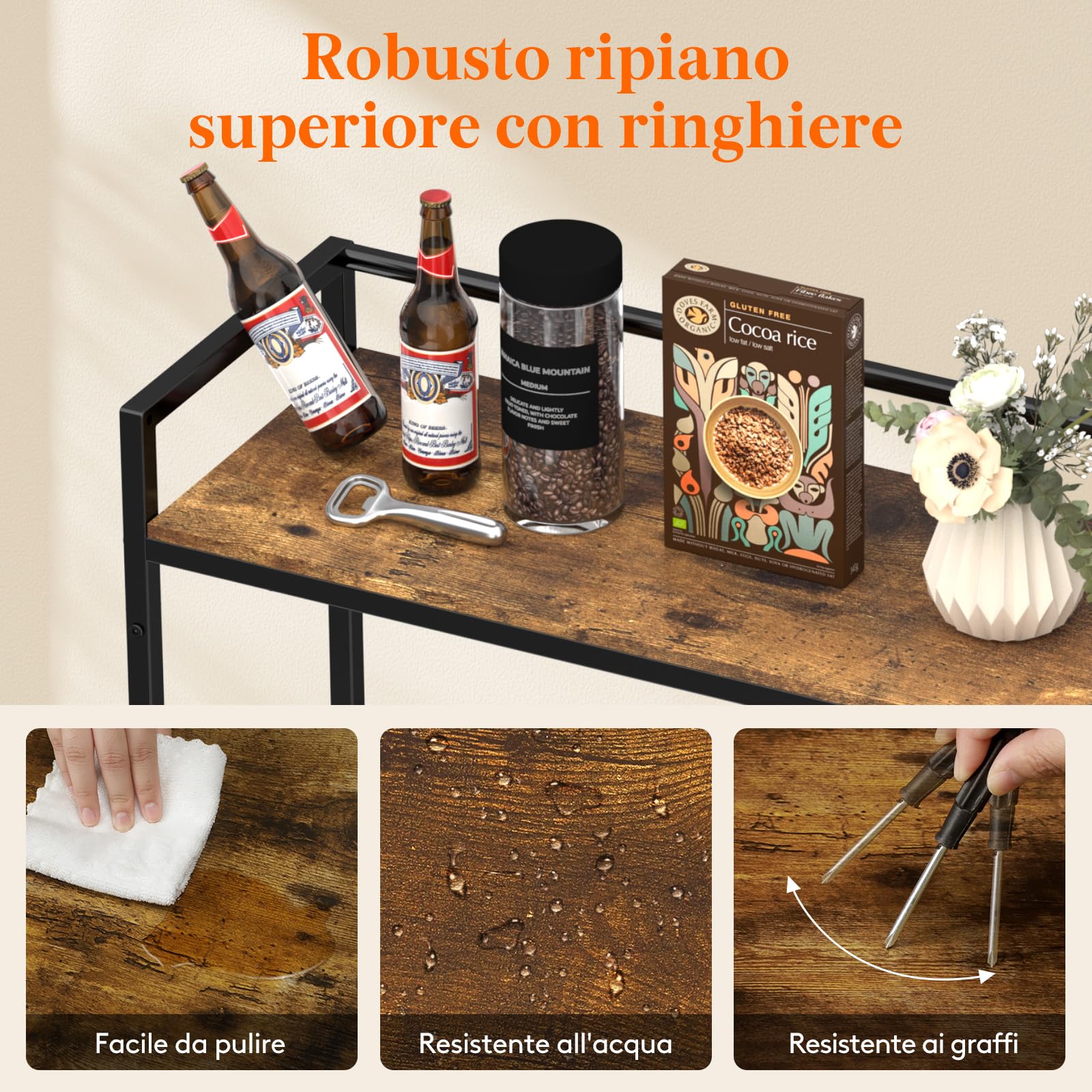 Lifewit Porta per Bottiglie, 32x104x117,3 cm Scaffale per Bottiglie in Metallo per la Cucina,Mobile da Cucina per Bevande Birra Caffè Bustine di Succo di Frutta Latte, Portata 340 kg, Marrone Rustico