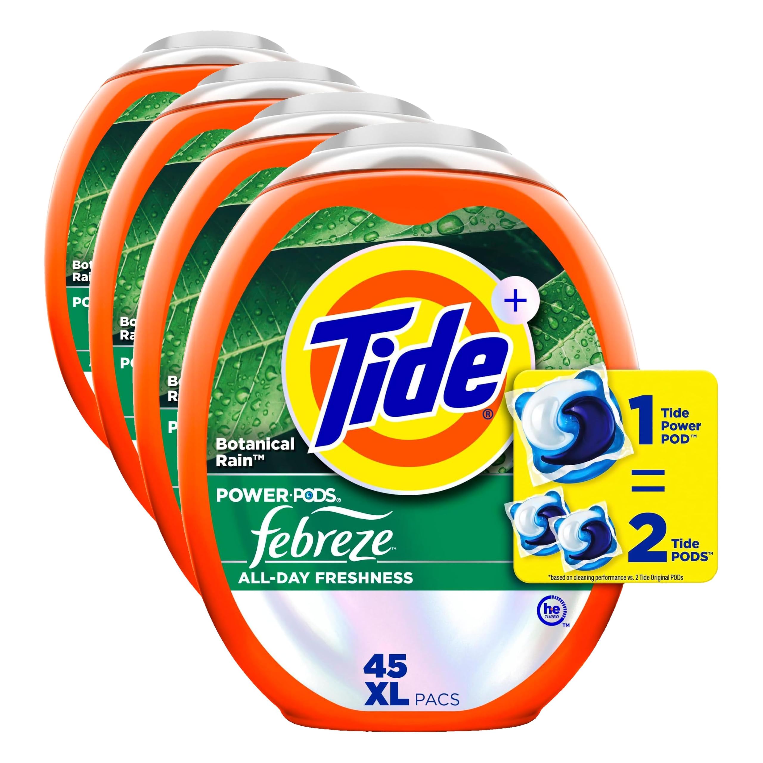 Tide Power Pods with Febreze Laundry Detergent Pacs, Botanical Rain Scent, All-Day Freshness, 45 Count (Pack of 4)