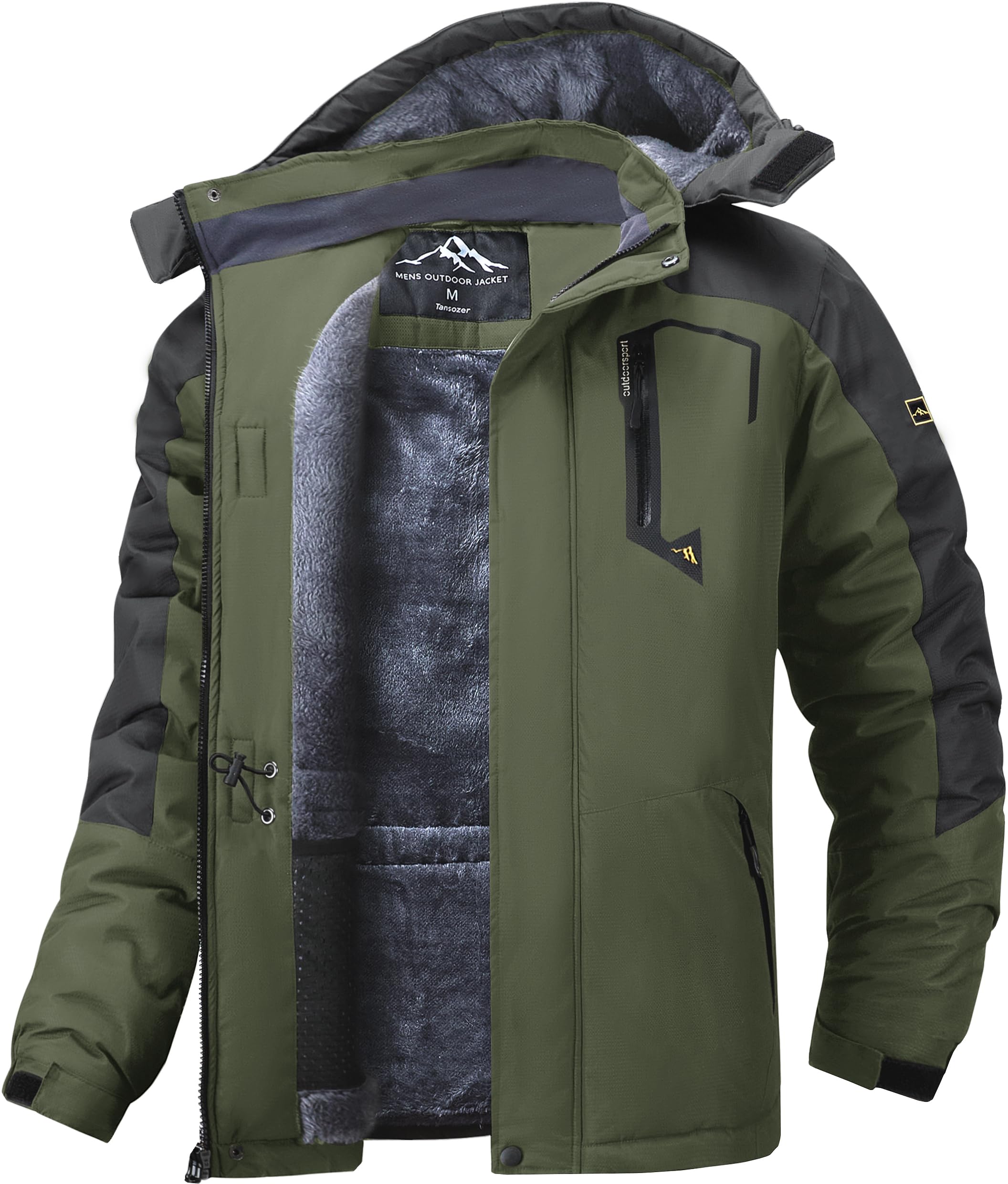 Tansozer Uomo Impermeabile Giacca Invernale Antivento caldo Sci Cappotto in Pile con Cappuccio Rimovibile