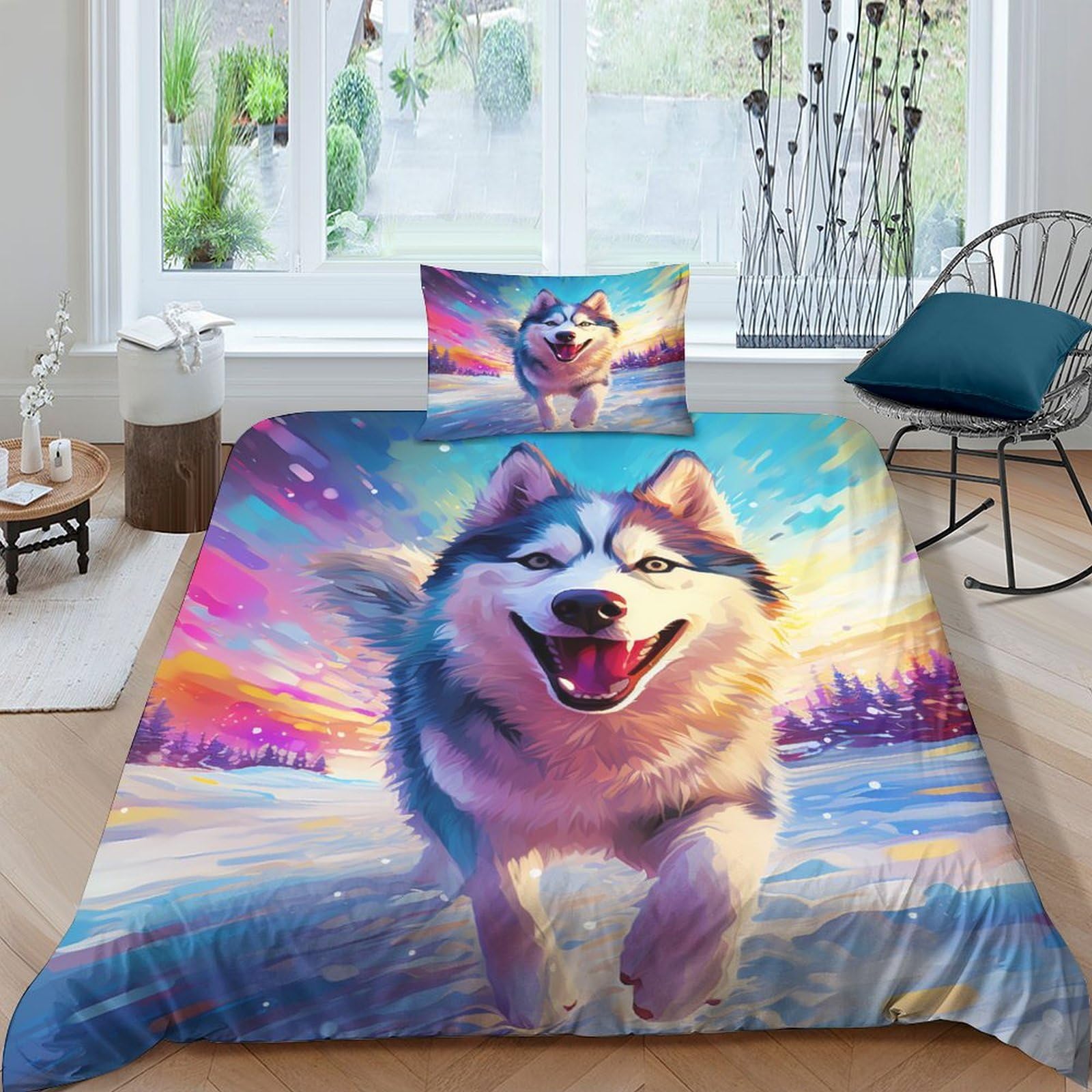 VUDBELAFC Husky Duvet Cover Sets 3 PCS Hotel Quality Quilt Cover Bedding Set Bed Covers with Pillowcases with Zipper Closure Hypoallergenic Soft Breathable Microfiber Single（135x200cm）