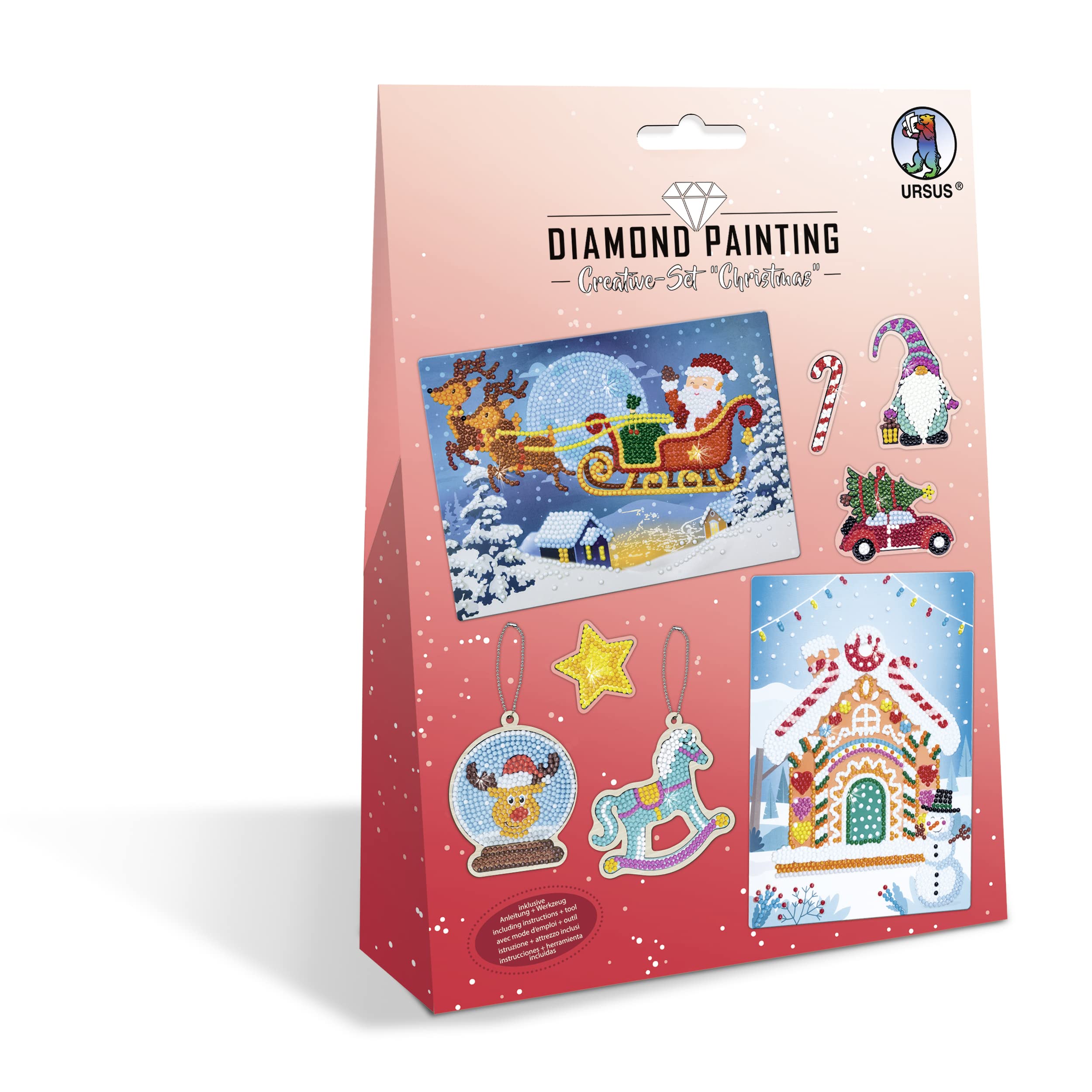 Ursus 43510007 Diamond Painting Creative Set Christmas Craft Set for Children for Creative Design of Pictures, Pendants and Stickers with Diamonds