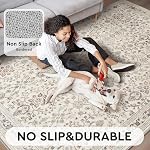 MontVoo-Soft Area Rug 5X7 Beige Rugs for Living Room-Vintage Distressed Printed Living Room Rug-Non Slip Carpet Bedroom Decor-Machine Washable Rugs for Bedrooms Dining Room Home Decor