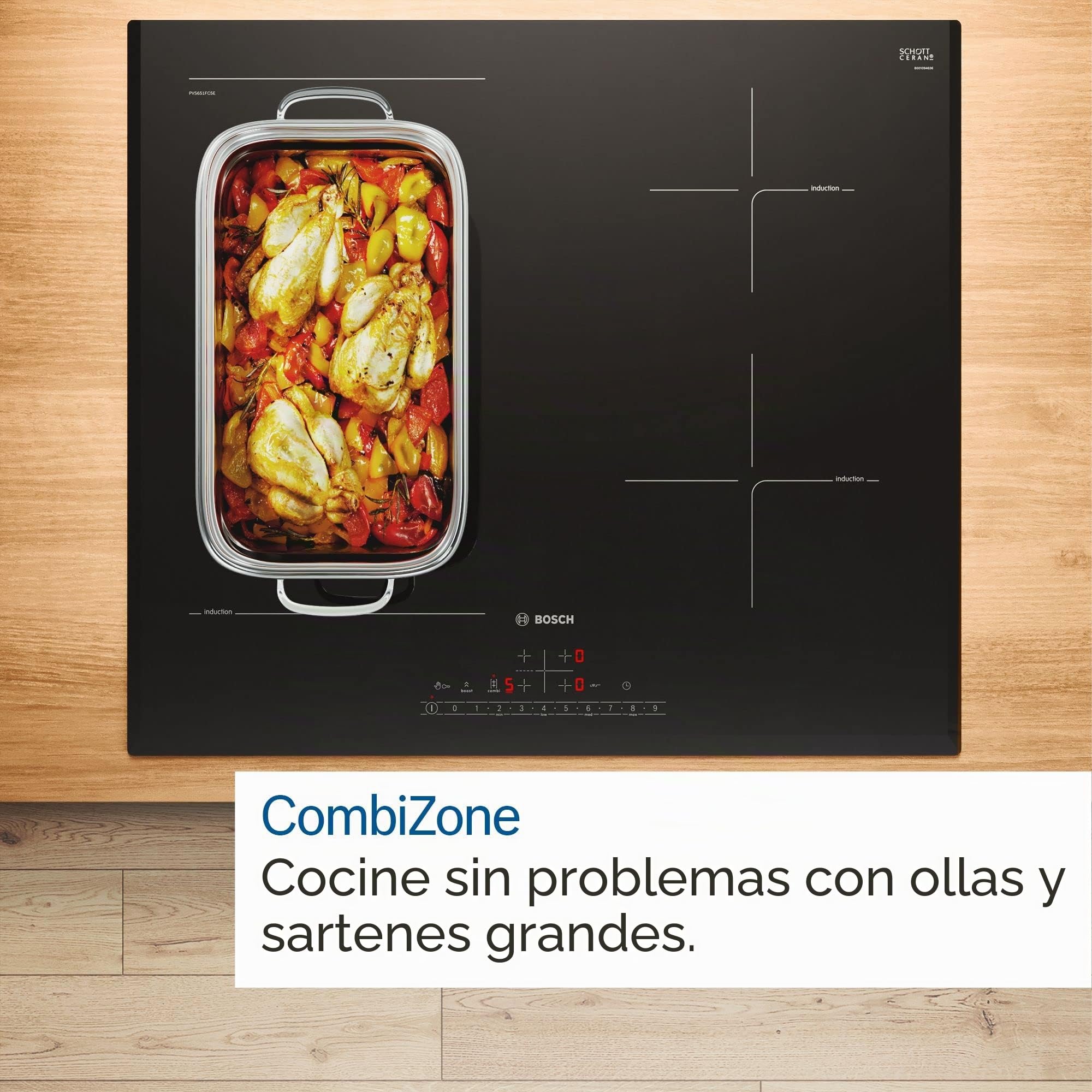 Bosch PVS845HB1E - Placa de inducción inteligente (autosuficiente), ancho 80 cm, combinación de dos zonas de cocción, zona de cocción por inducción de 28 cm, marco envolvente, control