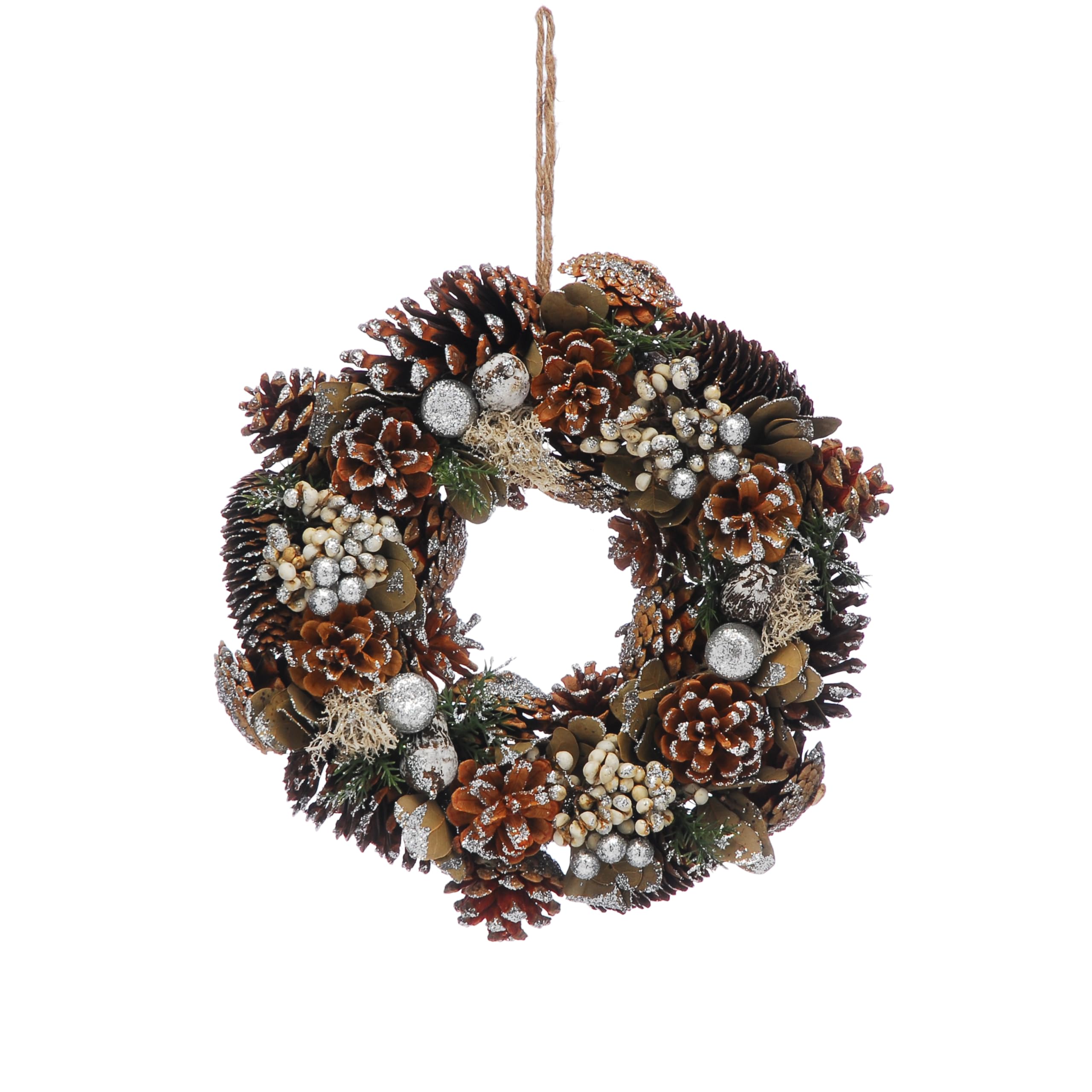 30cm Diameter Festive Wreath Silver Fir Cones Berries & Foliage Christmas Decoration