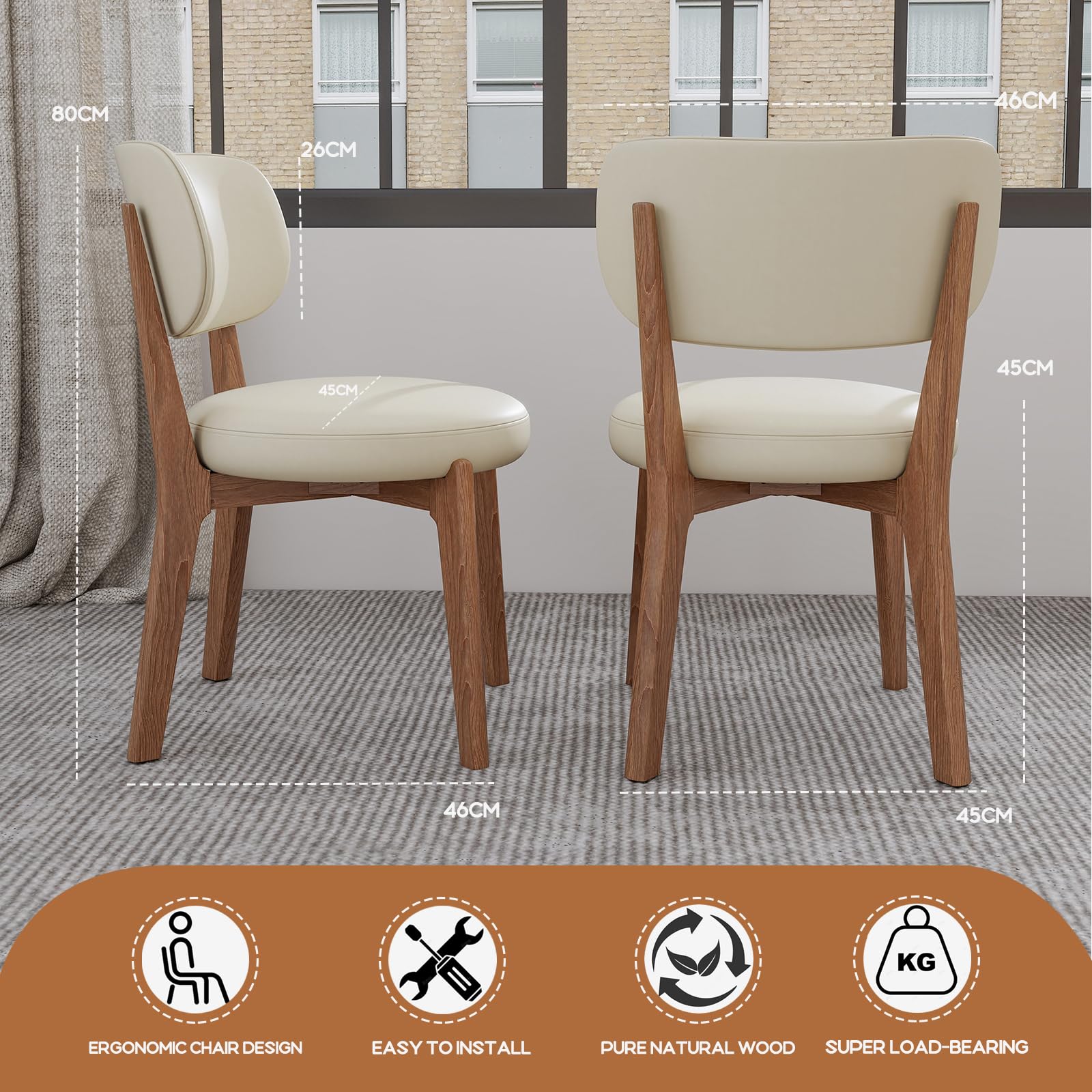 Set da 2 pezzi Gepolsterte Esszimmerstühle mit Rückenlehne & Holzbeinen - Stilvolle Hellkhaki Stühle für Küche, Esszimmer, Wohnzimmer, Lounge & Büro Einrichtung