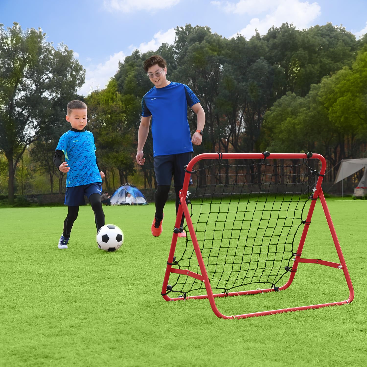 Adjustable Football Rebound Net 62x62cm Dual-Angle Soccer Trainer with Steel Frame | Portable Folding Rebounder for Passing & Shooting Practice | Outdoor Sports Equipment Child Youth