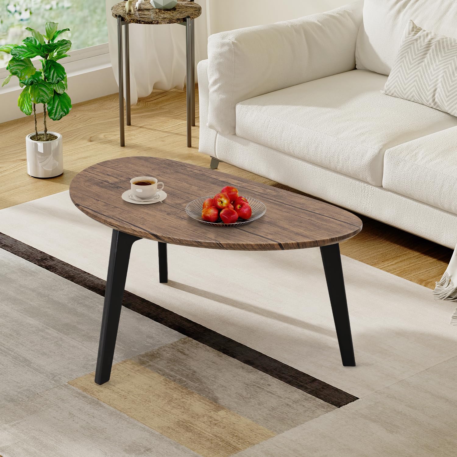 Modern Coffee Table Coffee Tables for Space Unique Simple Oval Center Table with Wood Frame for Living Room 19" D x 34" W x 16" H