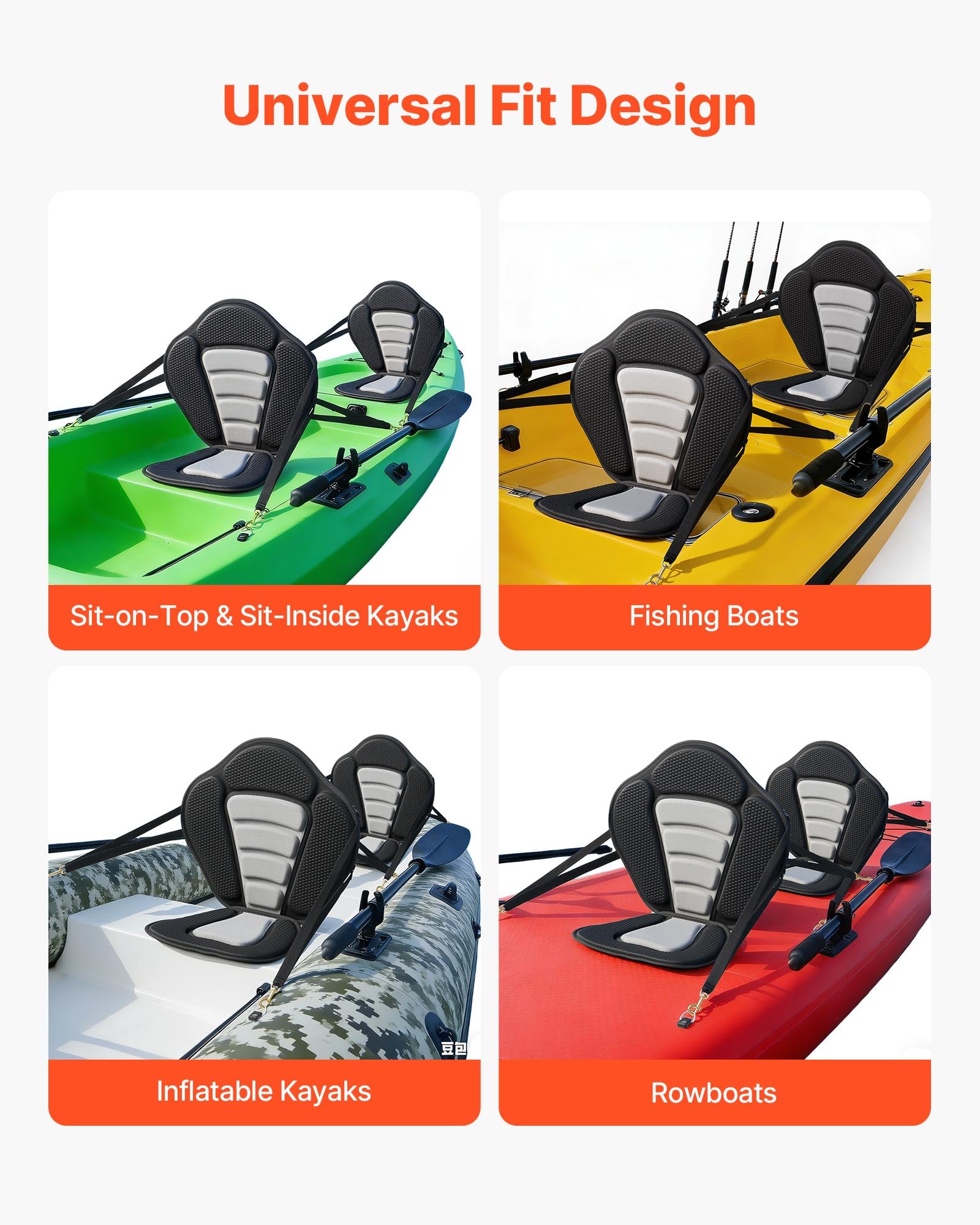 VEVOR Sedile per Kayak di Ricambio con Schienale Spessore Cuscino 12 mm, Sedile per Kayak Paddleboard Barche con Schienale Borsa Portaoggetti per SUP Canoa attività Sportive Acquatiche, 2 Pezzi