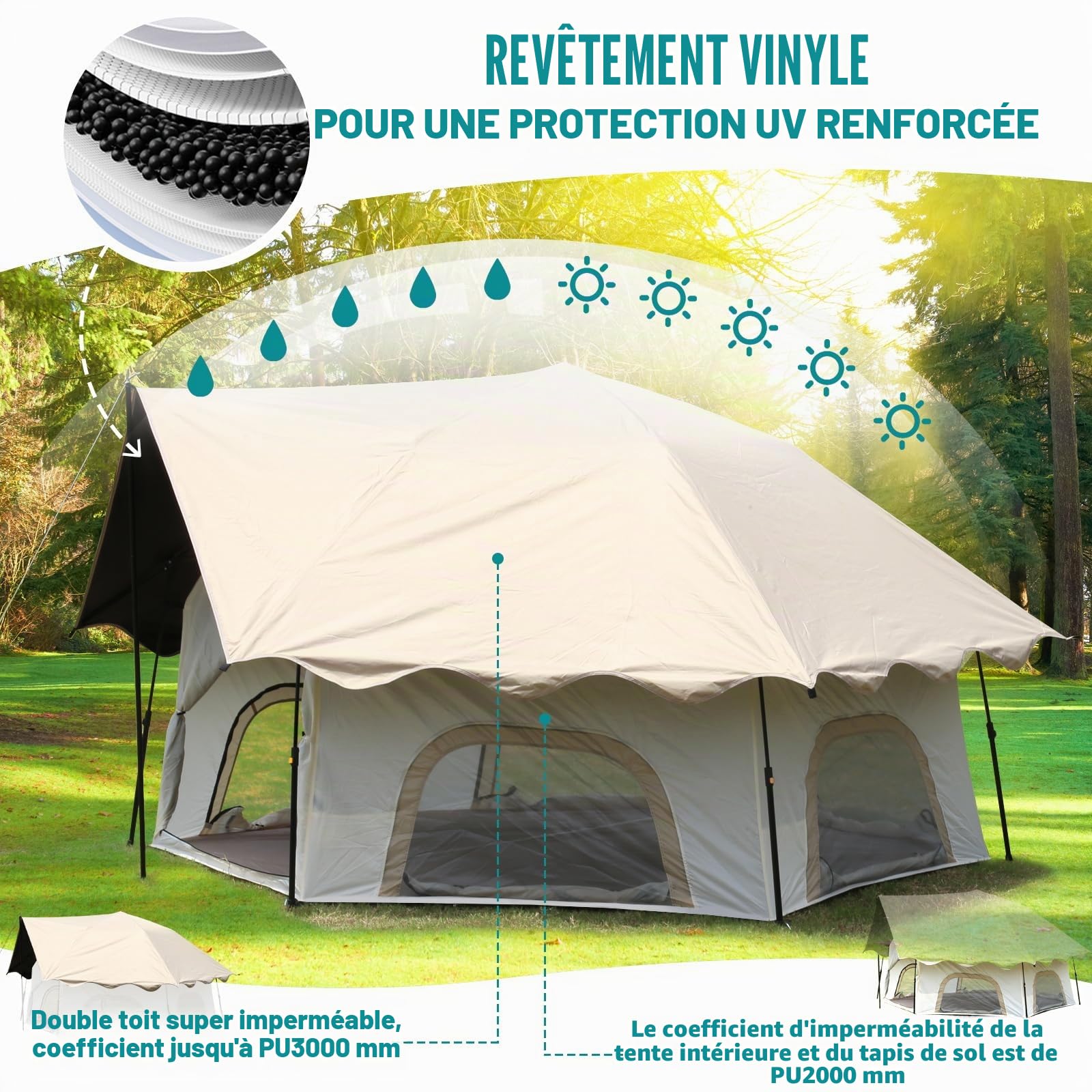 Chihee Tentes de Camping Pop-Up Stand-up Tente familiale avec auvent avec auvent 4 Personnes Tente d'extérieur avec moustiquaire Grande capacité, Imperméable et Coupe-Vent, Installation Facile