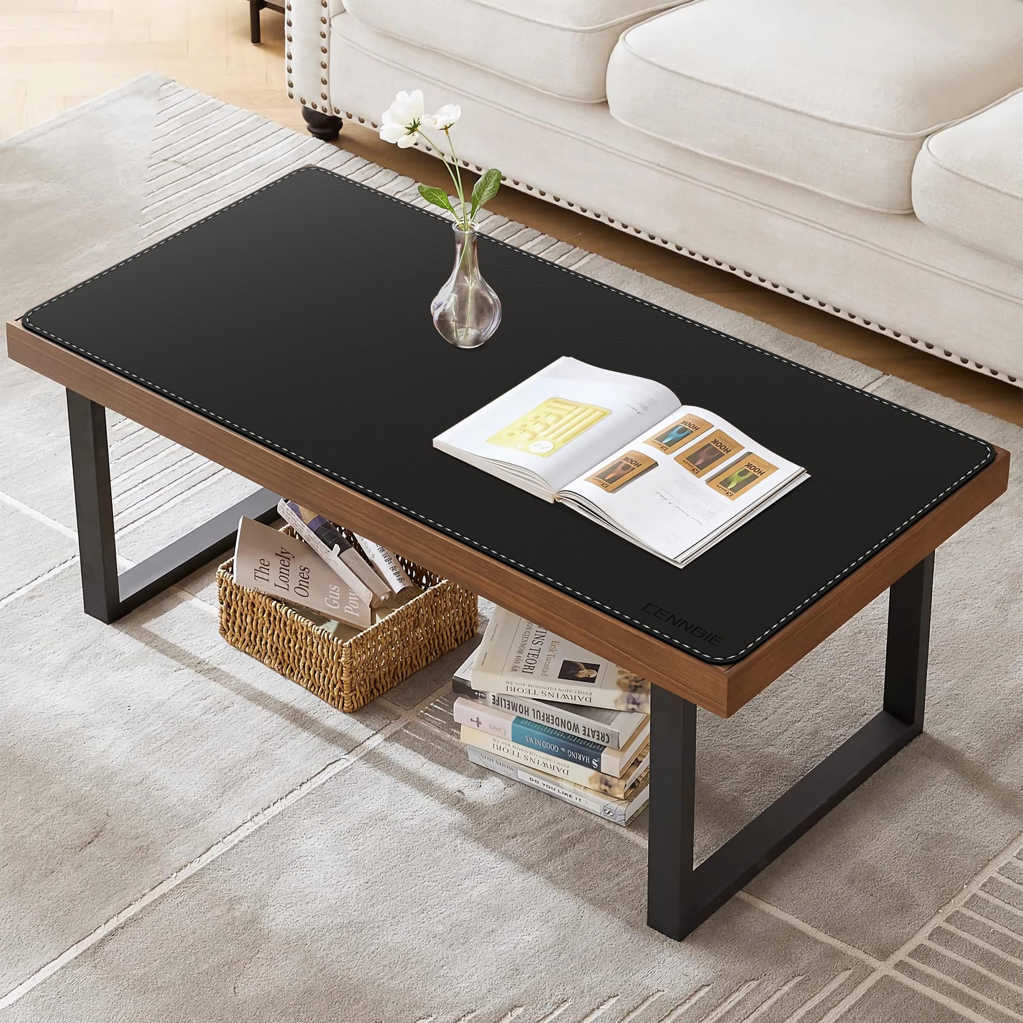 Sous-mains Bureau 90x40cm Cuir Synthétique Imperméable Anti-Dérapant Protection Table Noir