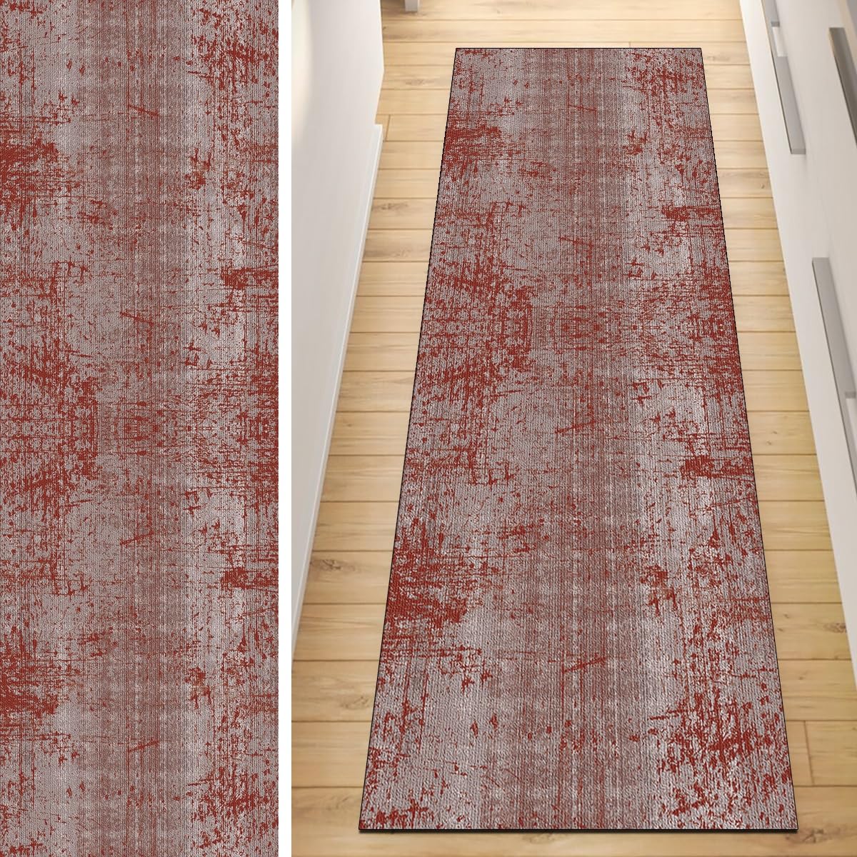 Alfombra abstracta gris y roja de 110x180 cm para dar vida y color a tu salón